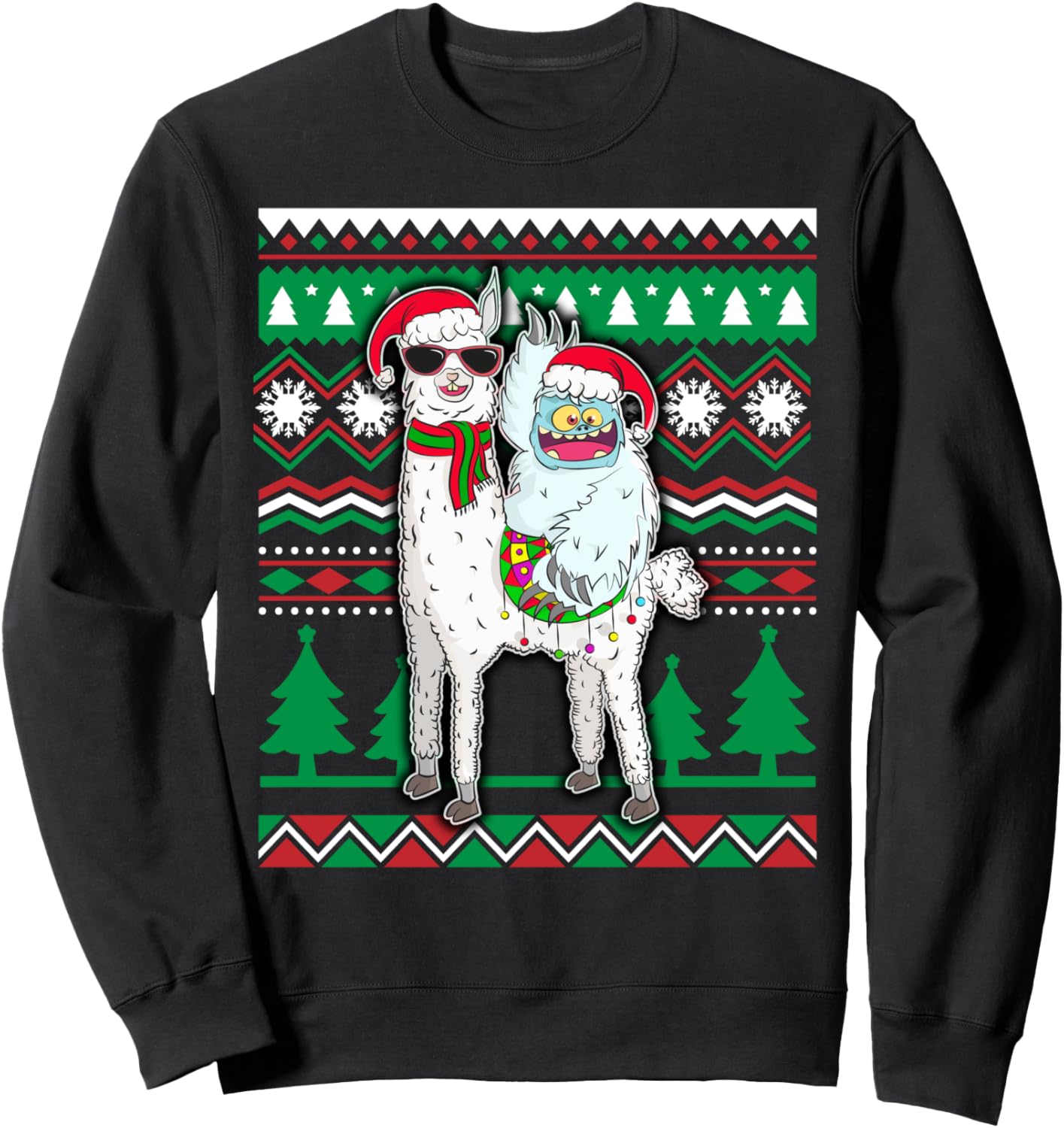 Yeti & Llama With Santa Hat Ugly Christmas Sweater Xmas Gift Sweatshirt