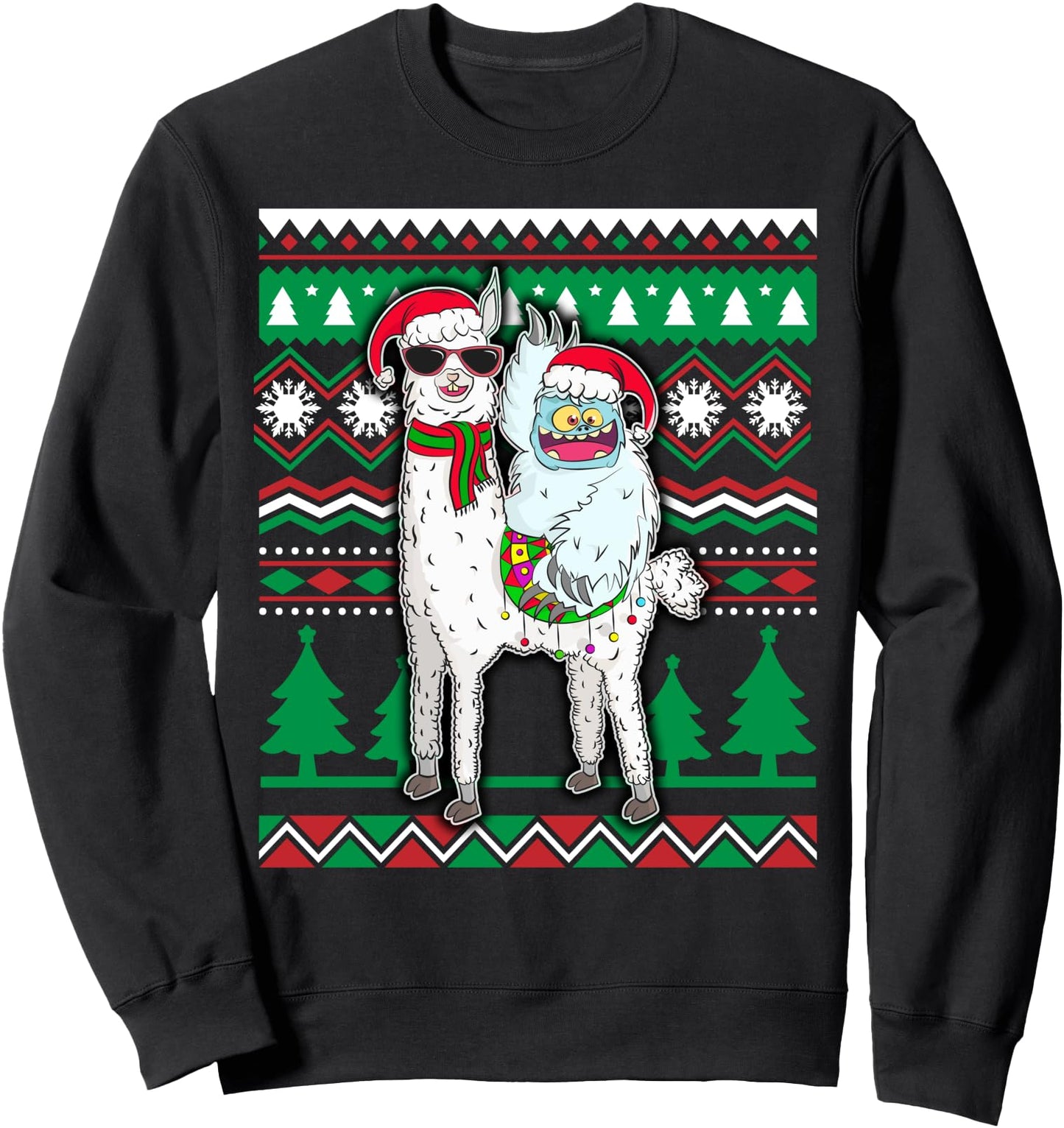 Yeti & Llama With Santa Hat Ugly Christmas Sweater Xmas Gift Sweatshirt