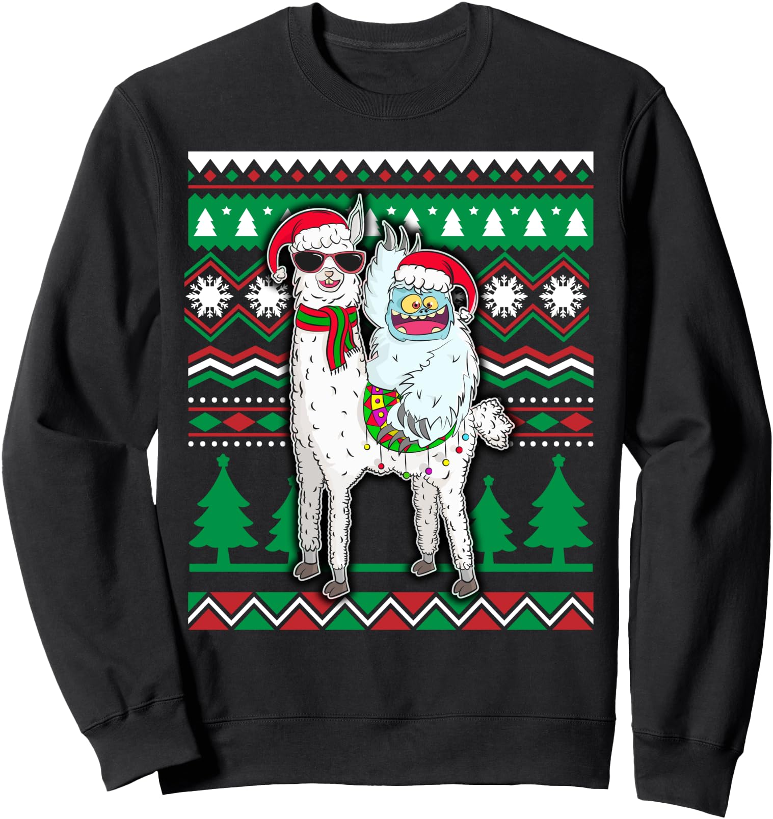 Yeti & Llama With Santa Hat Ugly Christmas Sweater Xmas Gift Sweatshirt
