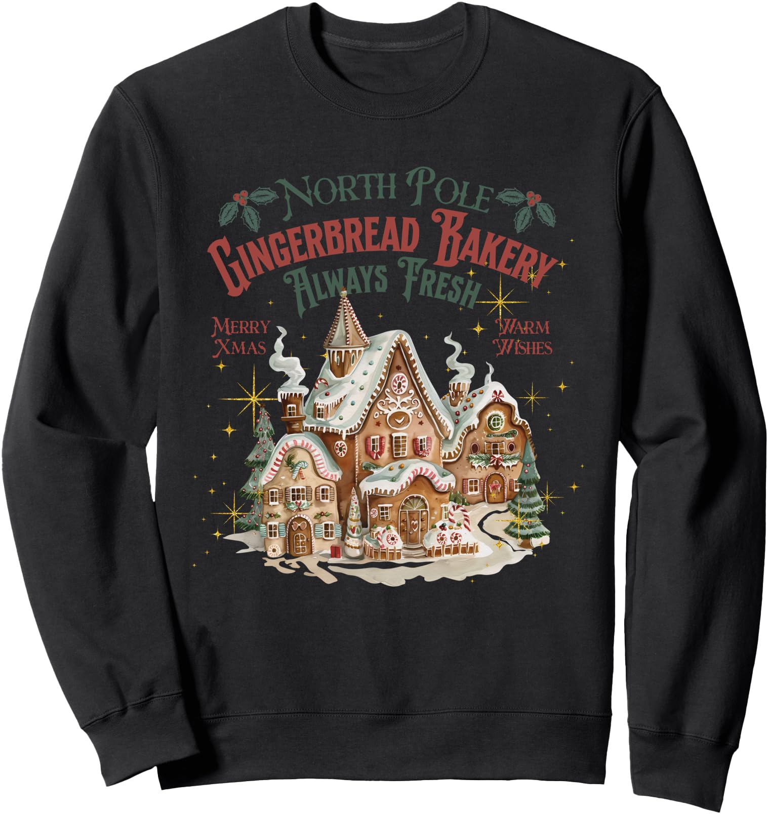 Retro Vintage North Pole Gingerbread Bakery Merry Christmas Sweatshirt