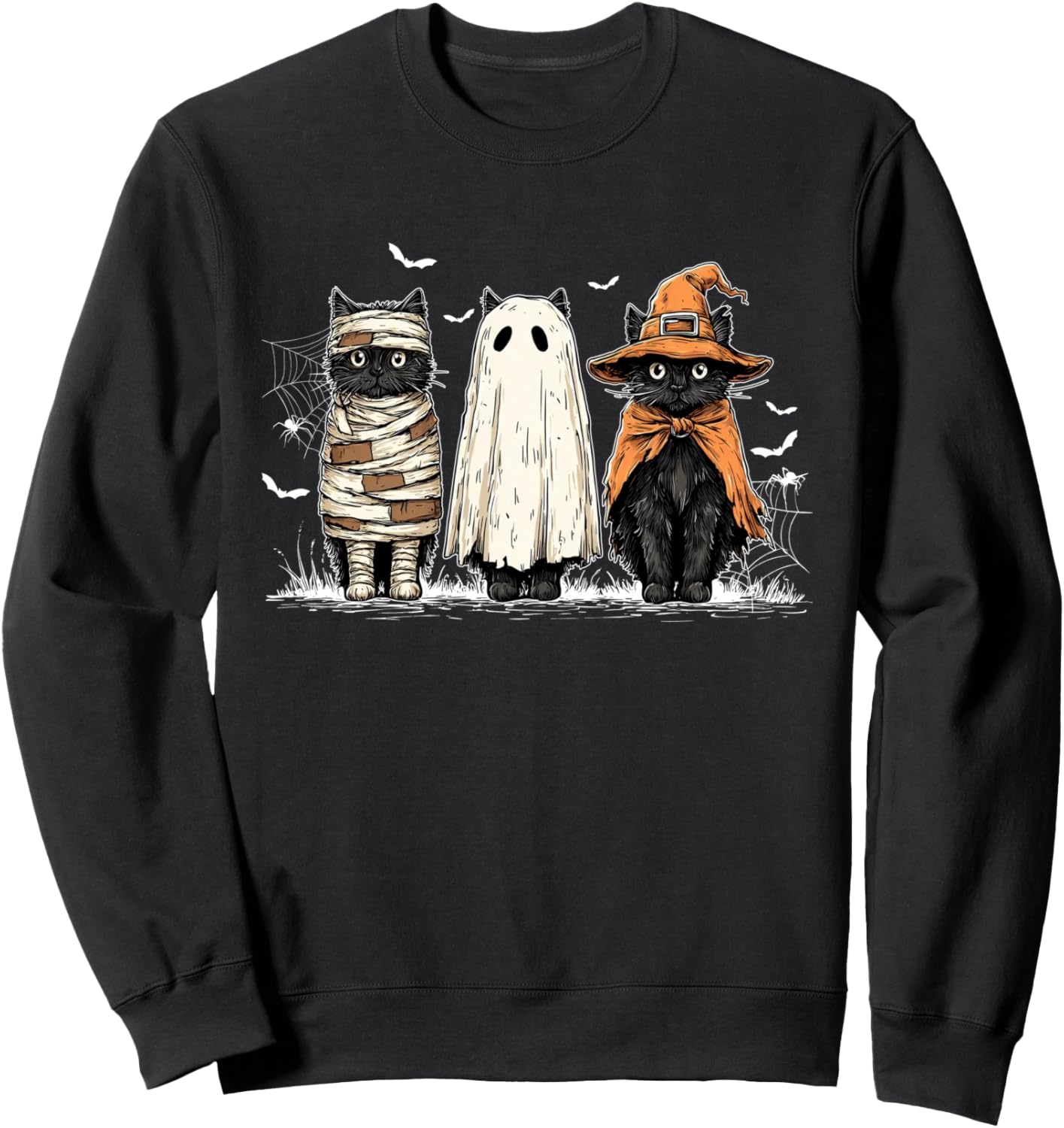 Black Cat Ghost Witch Pumpkin Halloween Costume Men Women Sweatshirt