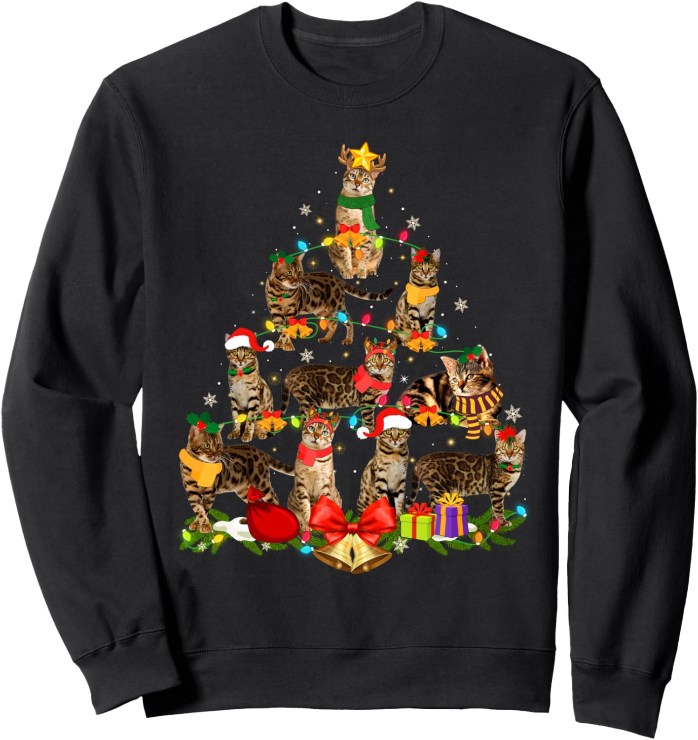 Cat Lover Bengal Tree Christmas Light Kitten Cat Xmas Tree Sweatshirt