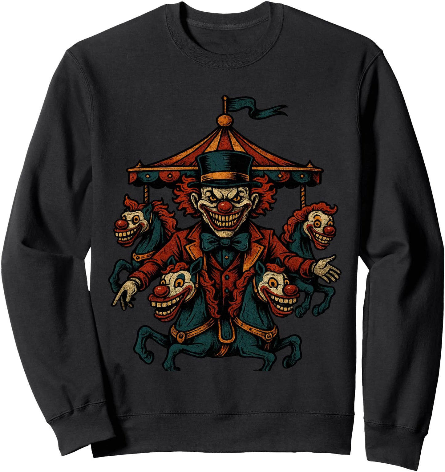 Creepy Clown Haunted Circus Carousel Horror Art Halloween Sweatshirt