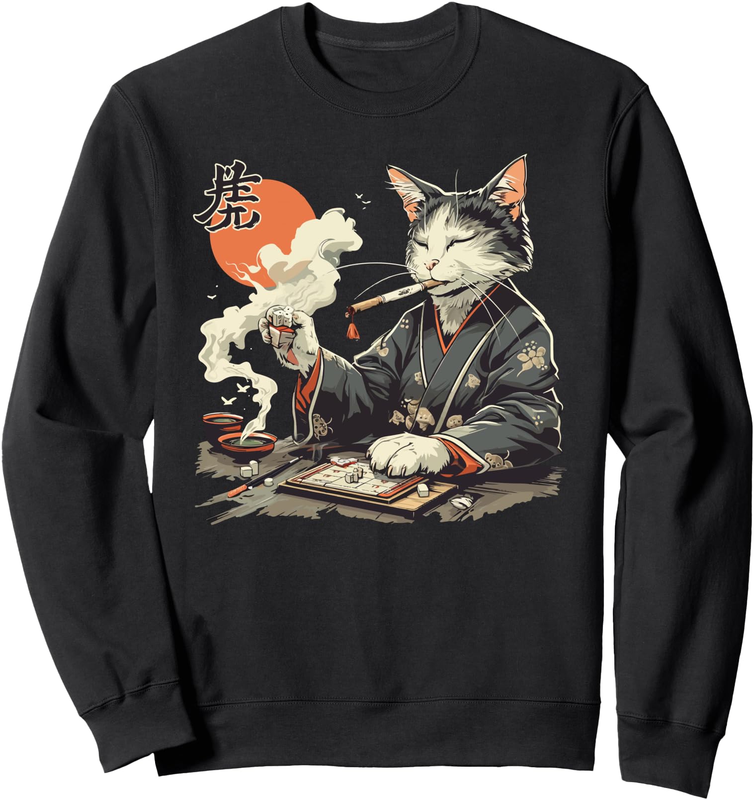 Samurai Cat Playing traditional Japanese Game Sweatshirt