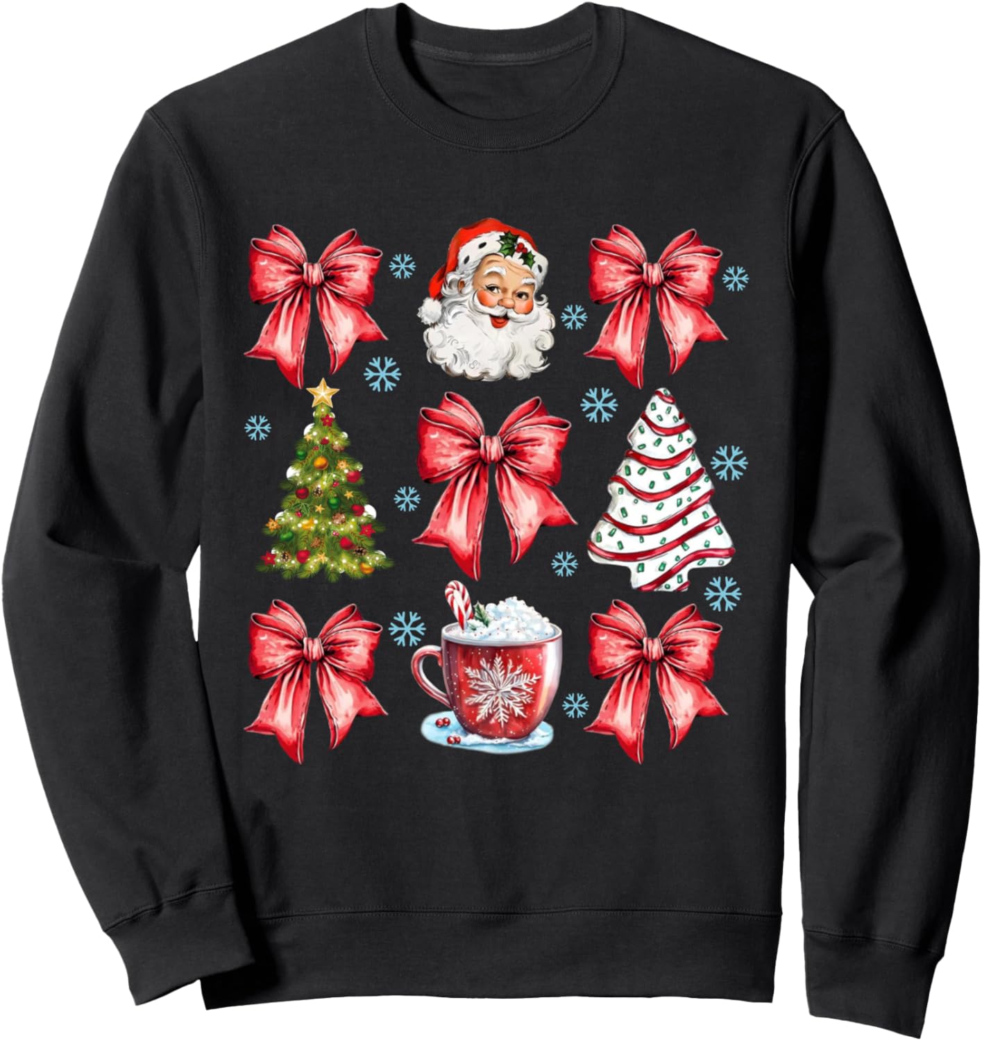 Coquette Bow Christmas Tree Cake Santa Claus Girls Sweatshirt