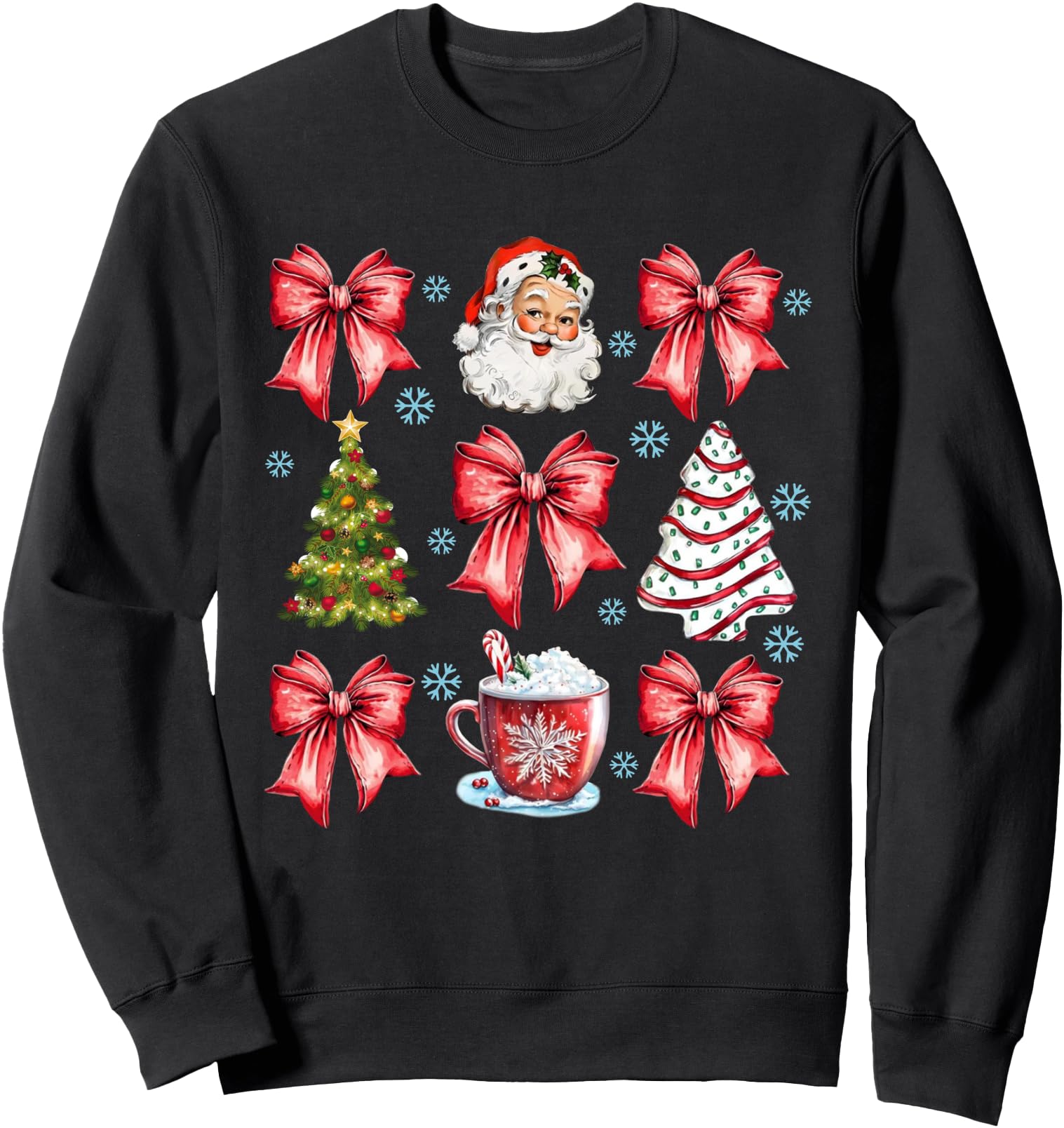Coquette Bow Christmas Tree Cake Santa Claus Girls Sweatshirt