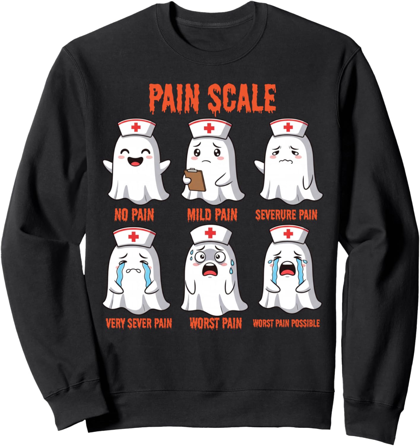 Pain Scale Spooky Ghosts Fall Halloween Trauma Funny Nurse Sweatshirt