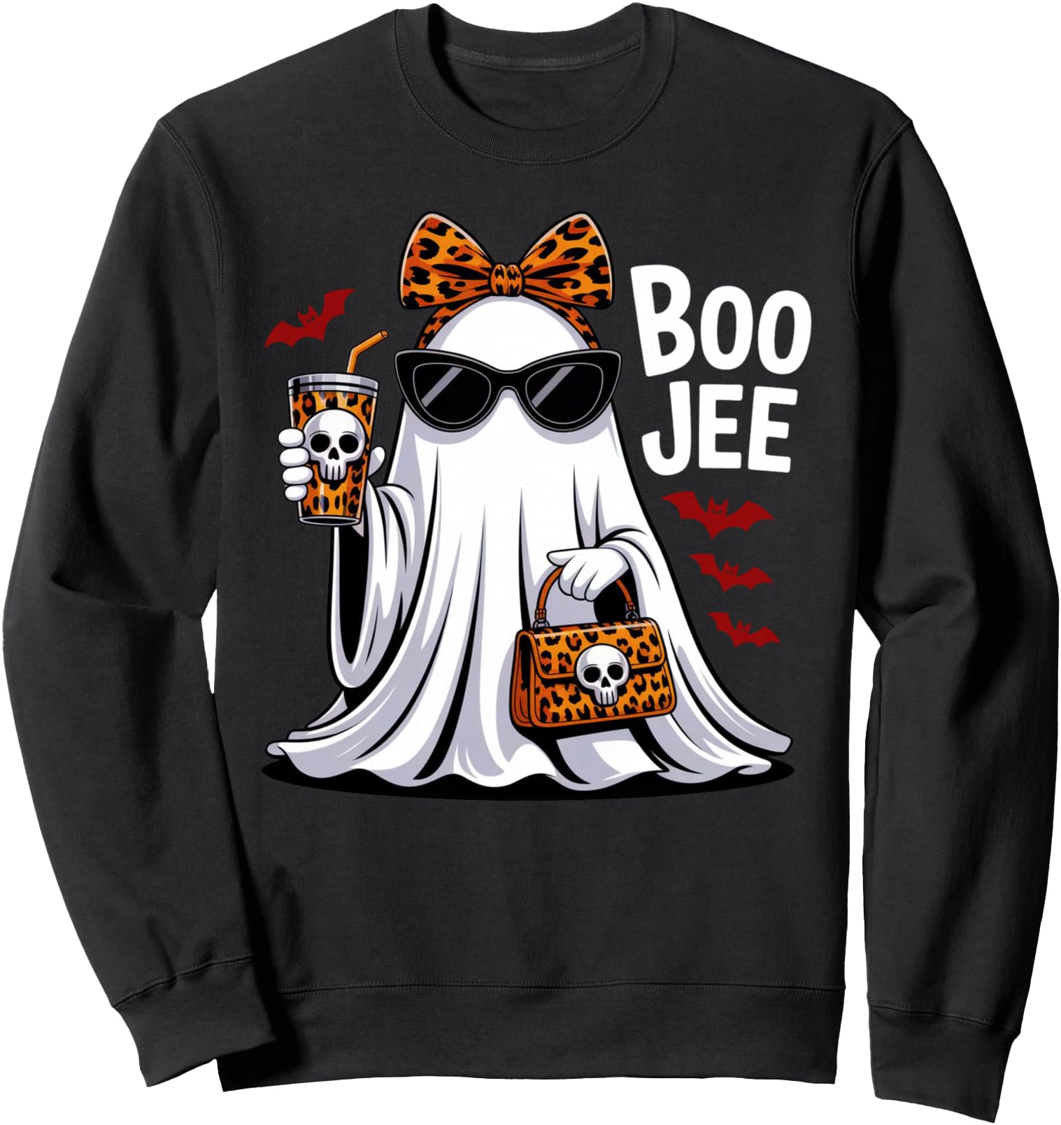 Coquette Leopard Ghost Coffee Boo JEE Halloween Boujee Ghost Sweatshirt