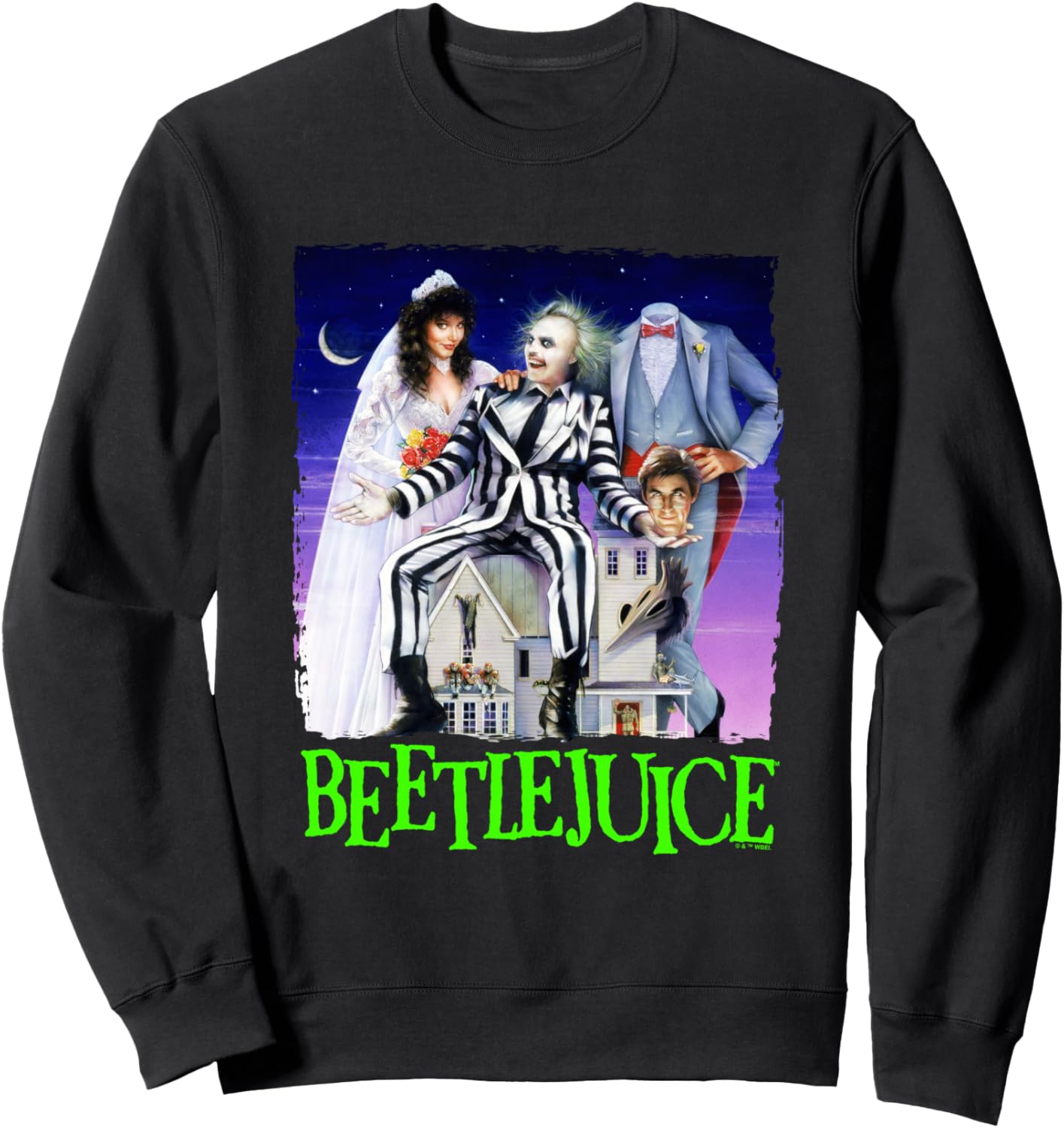 Beetlejuice Iconic Retro Group Shot Characters Chest Poster Sweatshirt