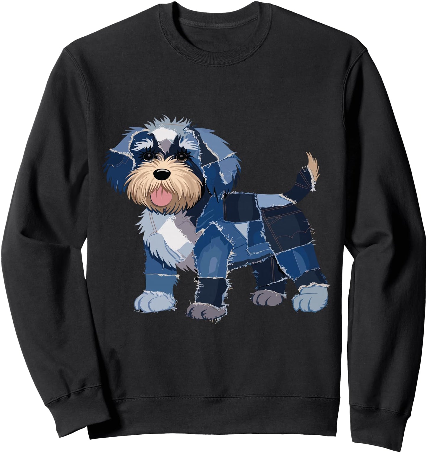 Cute Patchwork Denim Puppy Dog Art Dog Print Denim Men Women Sweatshirt