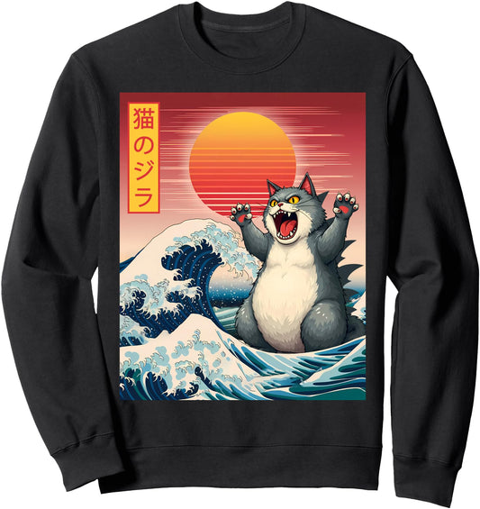Catzilla Funny Giant Cat Monster Kaiju Japanese Art Neko Sweatshirt
