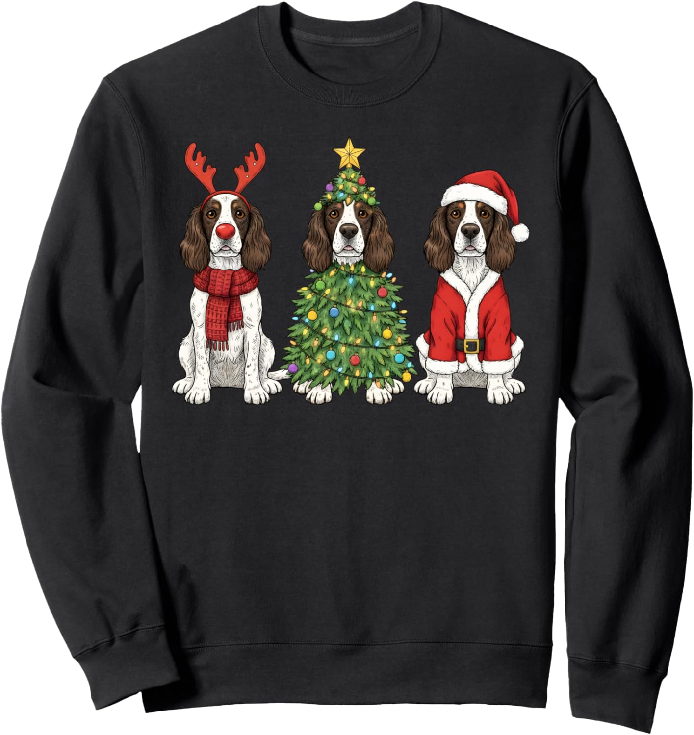 Retro Christmas English Springer Spaniel Santa Reindeer Dog Sweatshirt