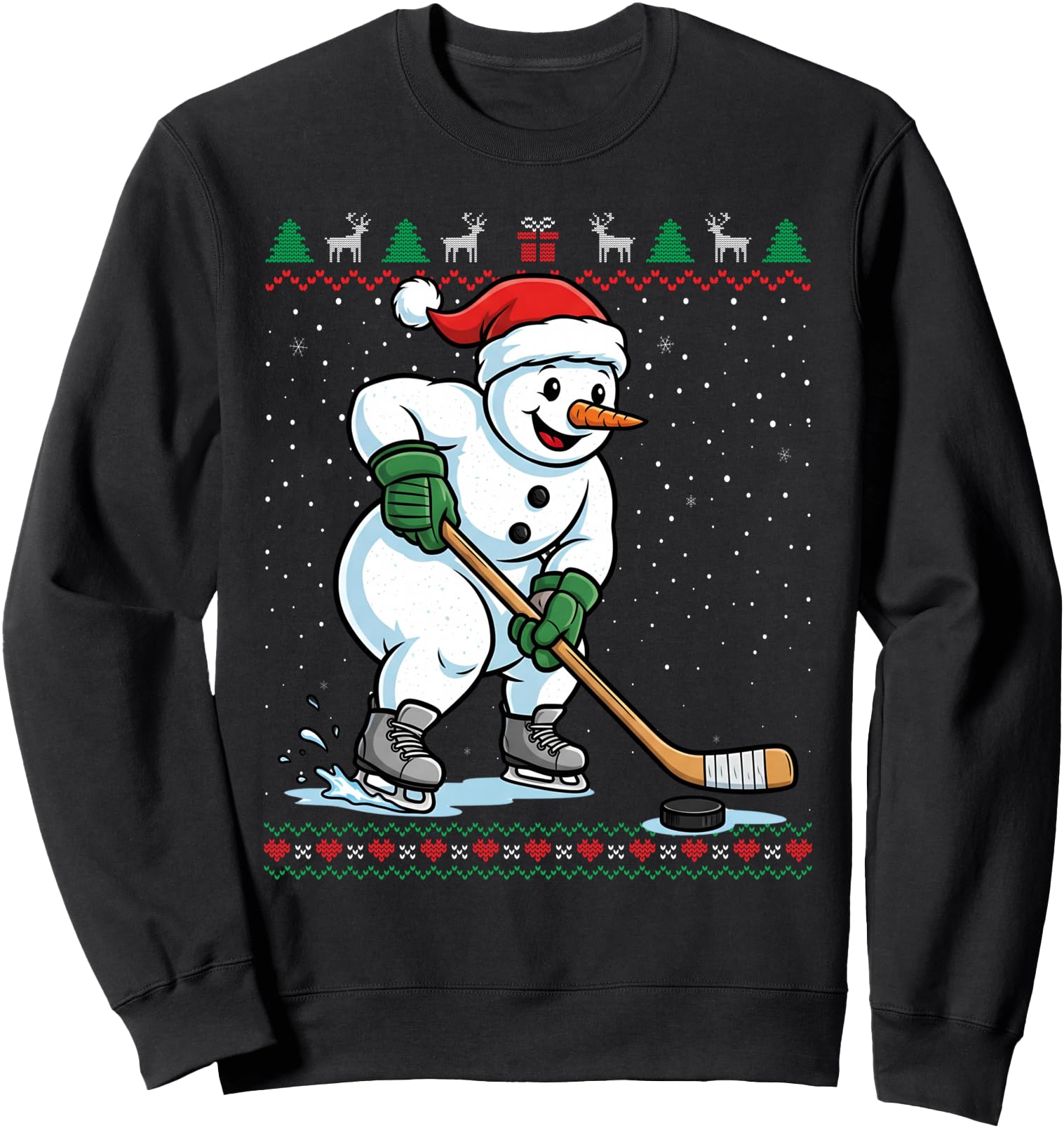 Snowman Playing Hockey Christmas Funny Ugly Sweater Sweatshirt