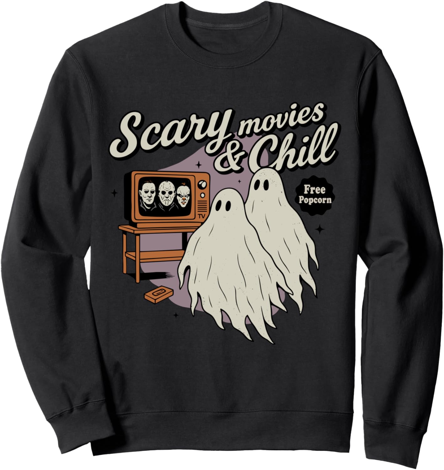 Horror Funny Ghosts Scary Movies And Chill Spooky Halloween Sweatshirt