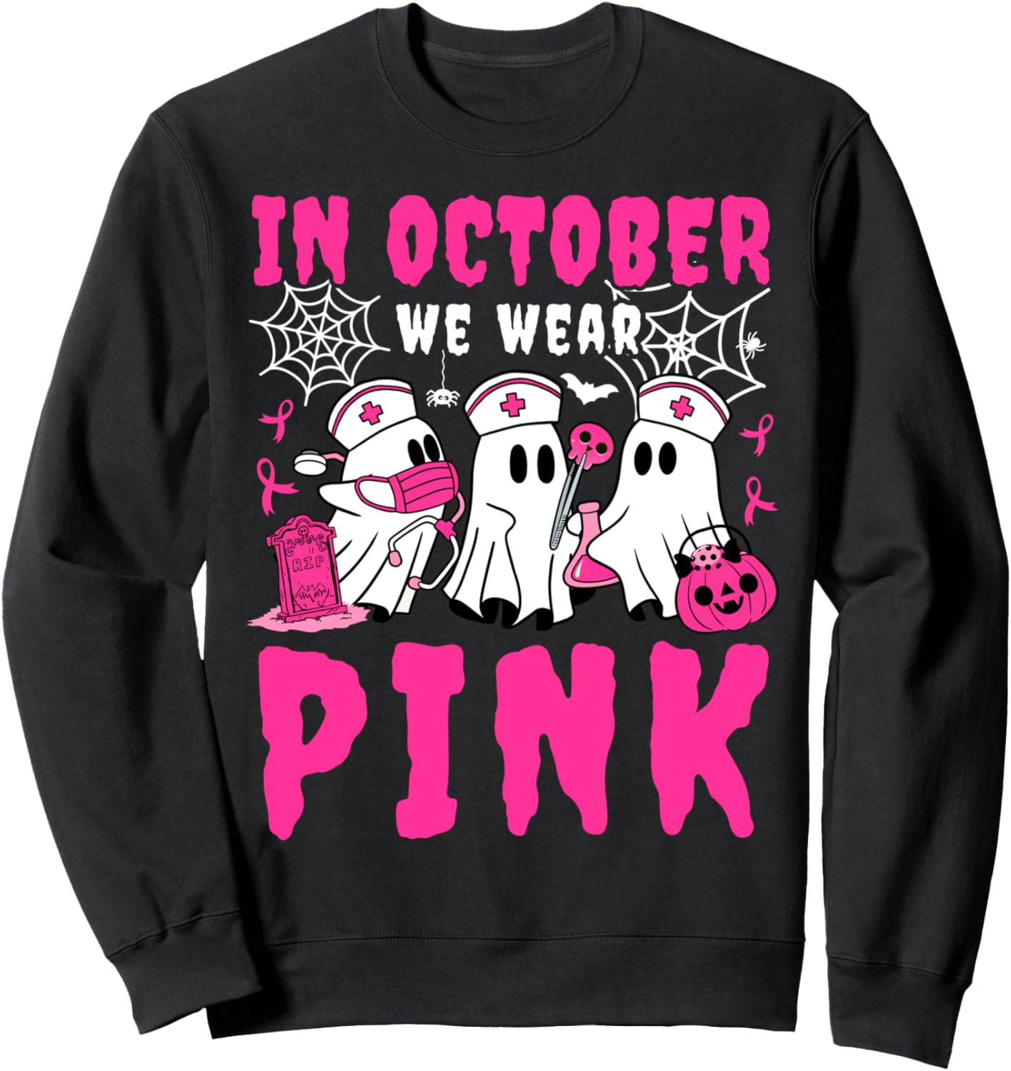 October We Wear Pink RN Nurse Ghost Halloween Breast Cancer Sweatshirt