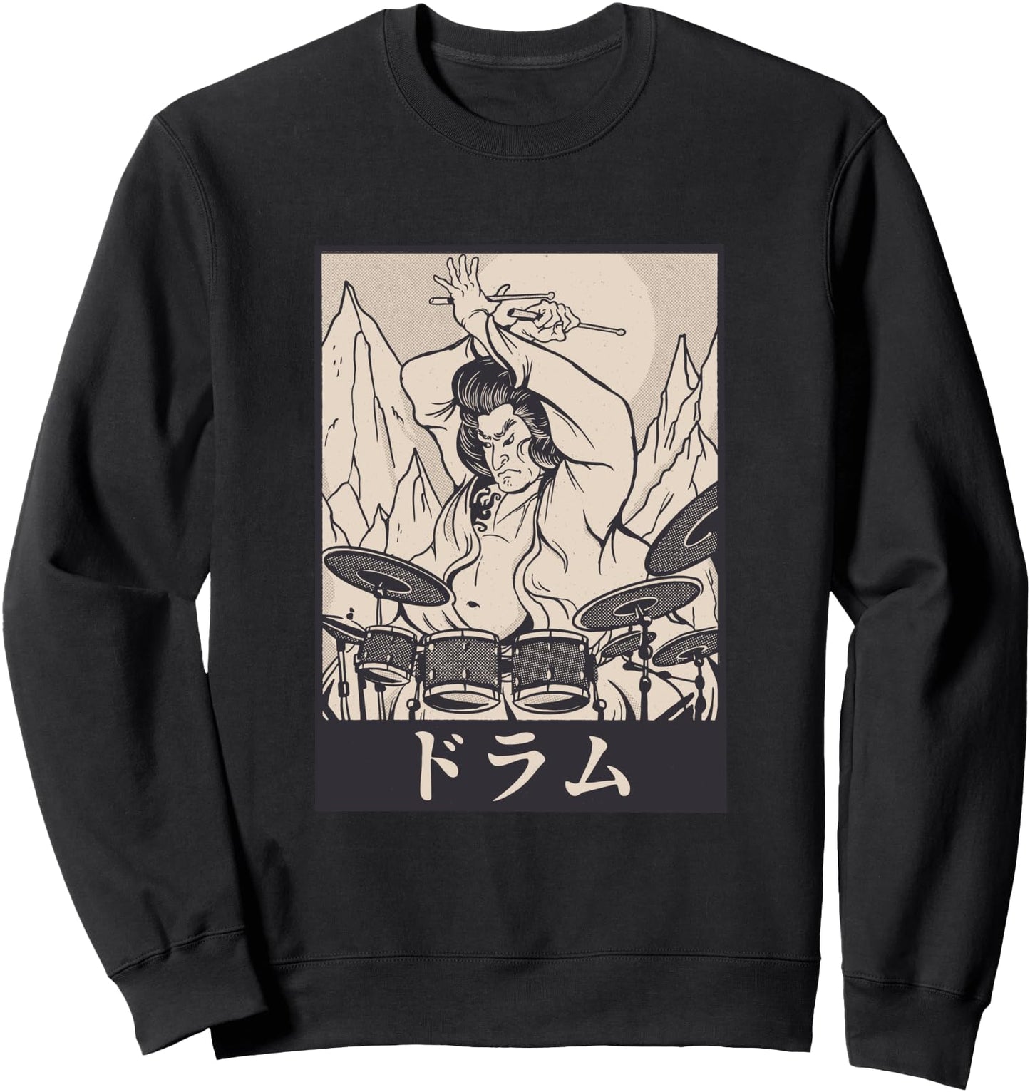 Samurai Drummer Funny Japanese Art Print Style Parody Sweatshirt