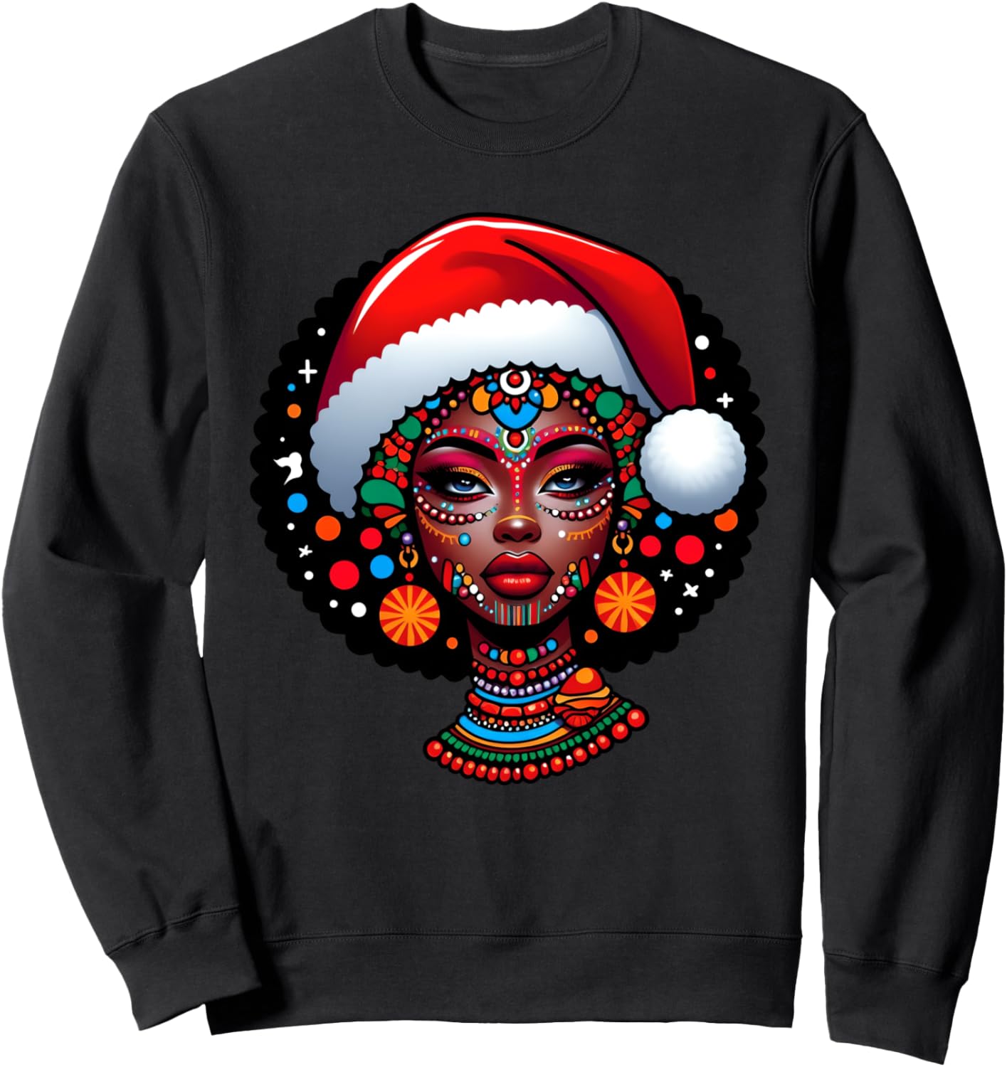 Afro Black African Girl American Christmas Santa Hat Pajama Sweatshirt