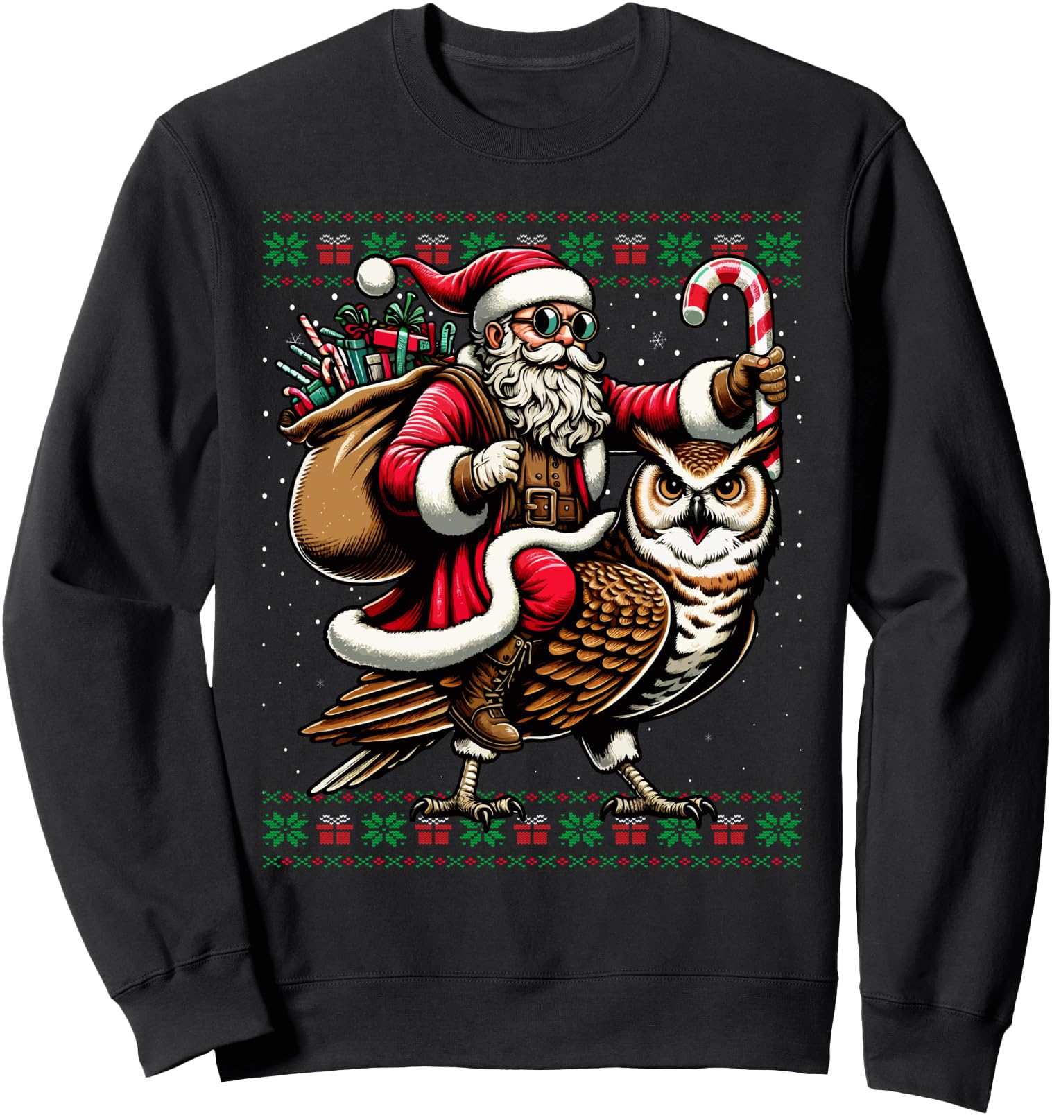 Santa Riding Owl Animal Ugly Christmas Sweater Sweatshirt