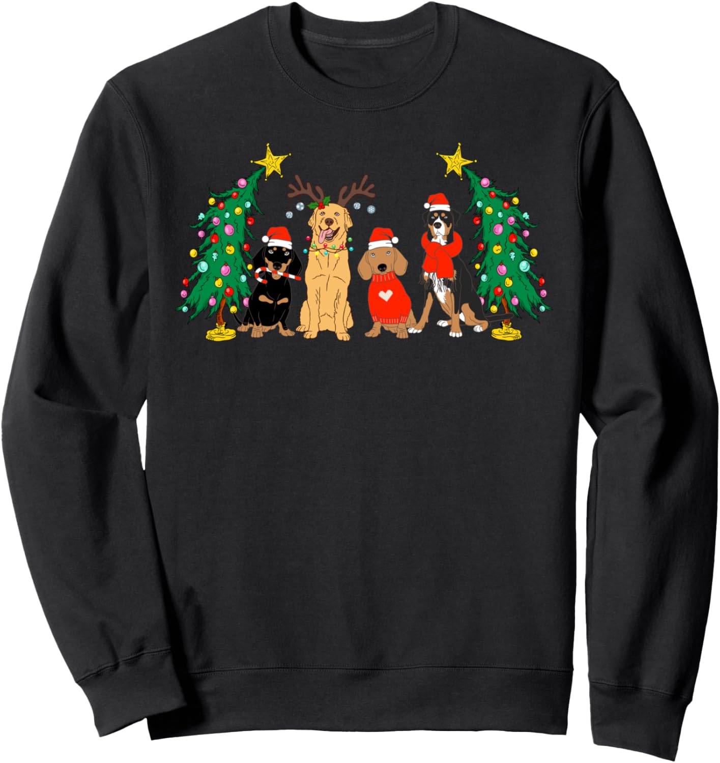 Dogs Christmas Crew Pajama Matching Xmas Tree Women Men Kids Sweatshirt