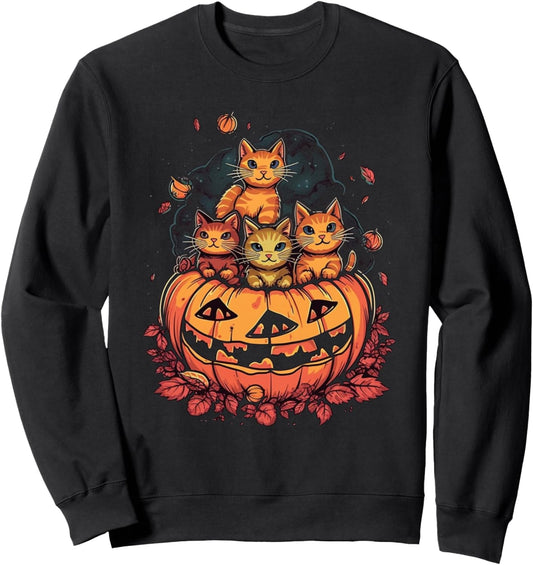 Cat Pumpkin Halloween Costume Cute Kitten Jack O Lantern Sweatshirt