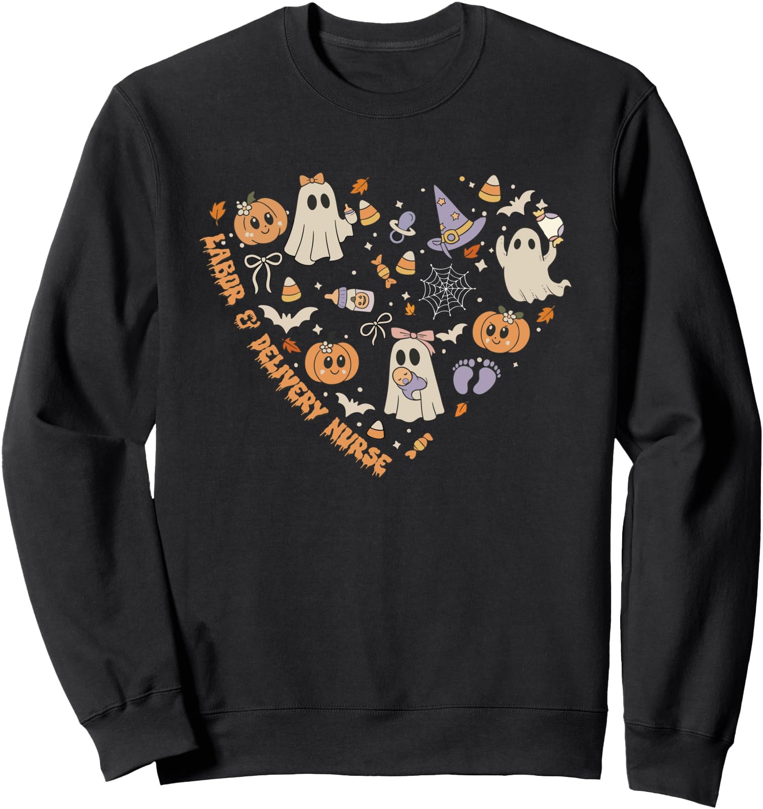 Labor and Delivery Nurse Heart Halloween Ghost Autumn Fall Sweatshirt