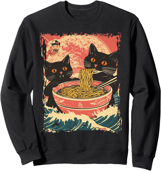 Cat Eating Ramen Noodles Japanese Kawaii Anime Graphic Sweatshirt