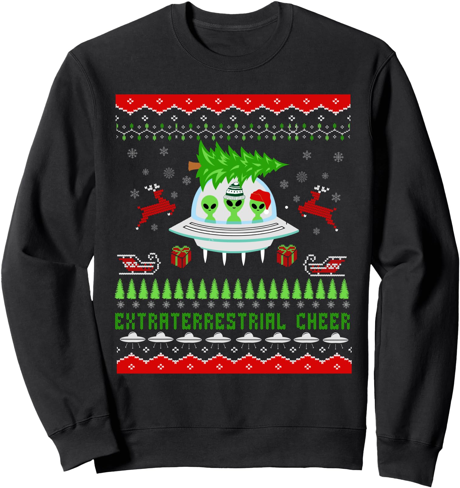 Funny Ugly Christmas Alien UFO Santa Reindeer Tree Gift Sweatshirt