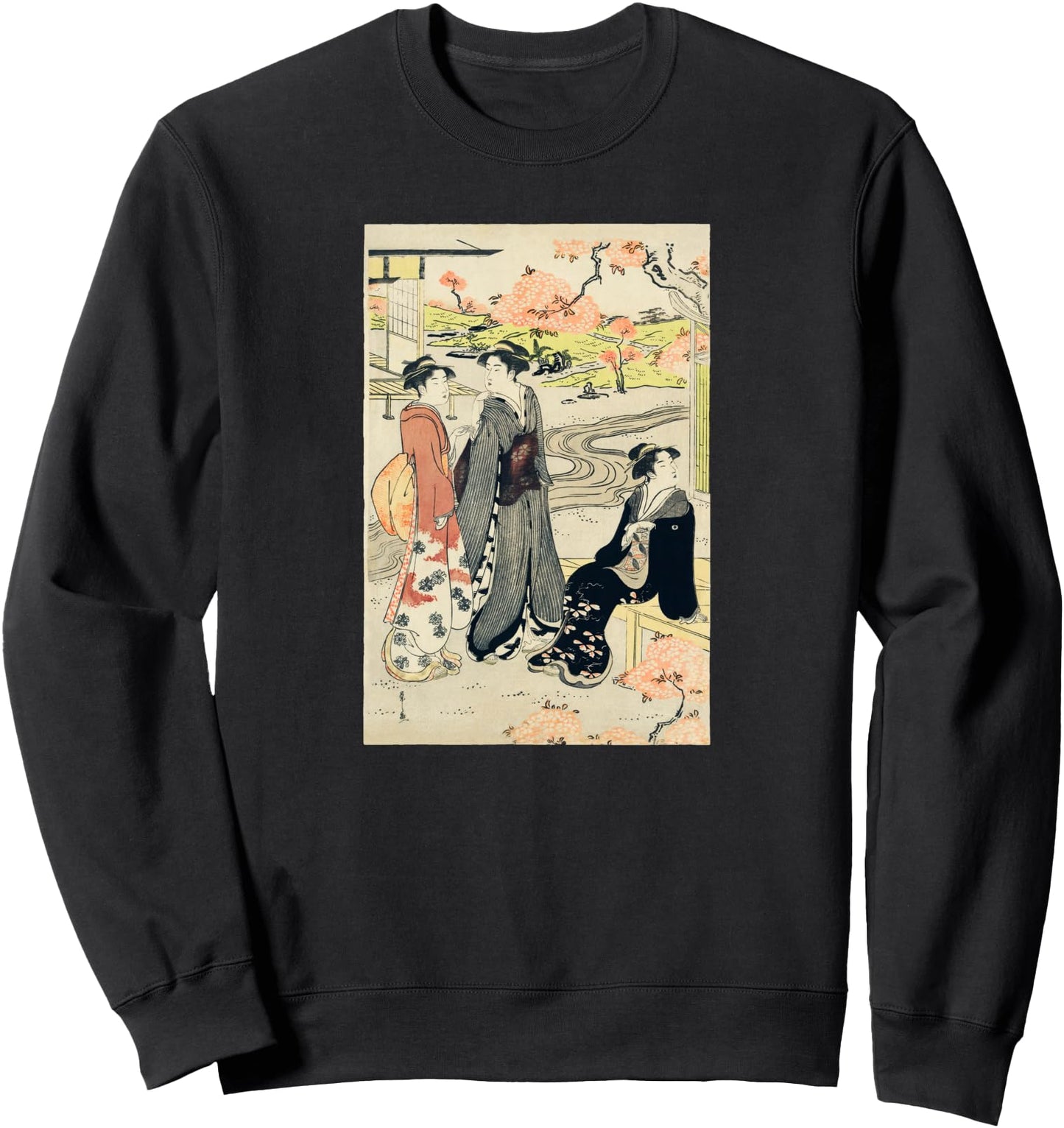 Japanese Sakura Cherry Blossom Woodblock Japanese Geisha Sweatshirt
