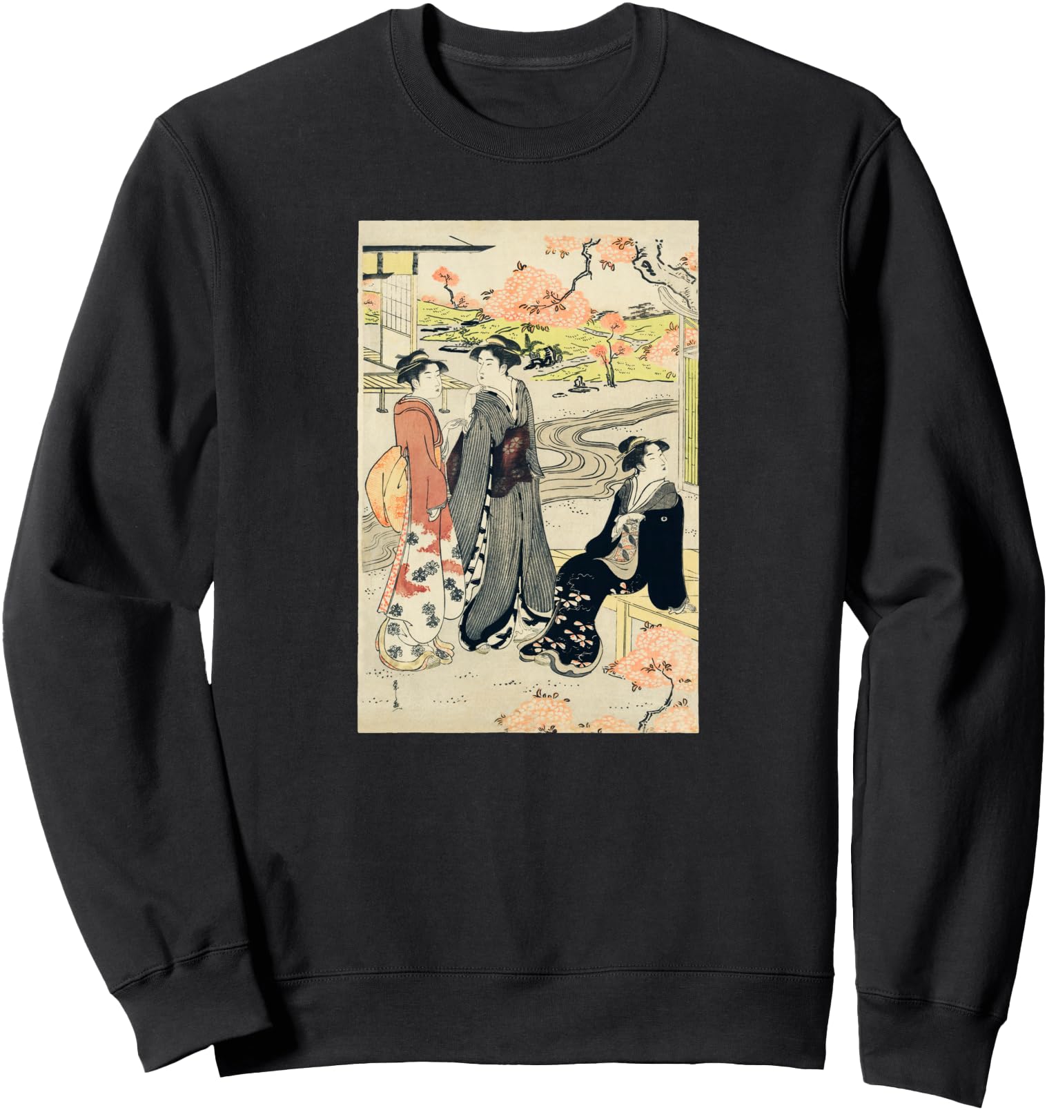 Japanese Sakura Cherry Blossom Woodblock Japanese Geisha Sweatshirt