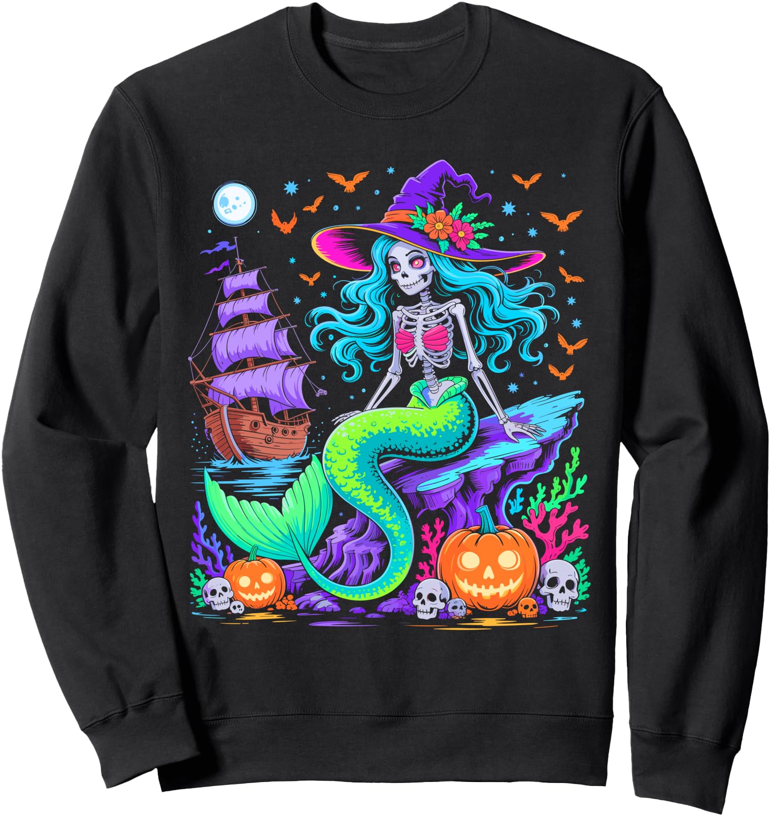 Halloween Skeleton Mermaid With Witch Hat Enchantment Sweatshirt