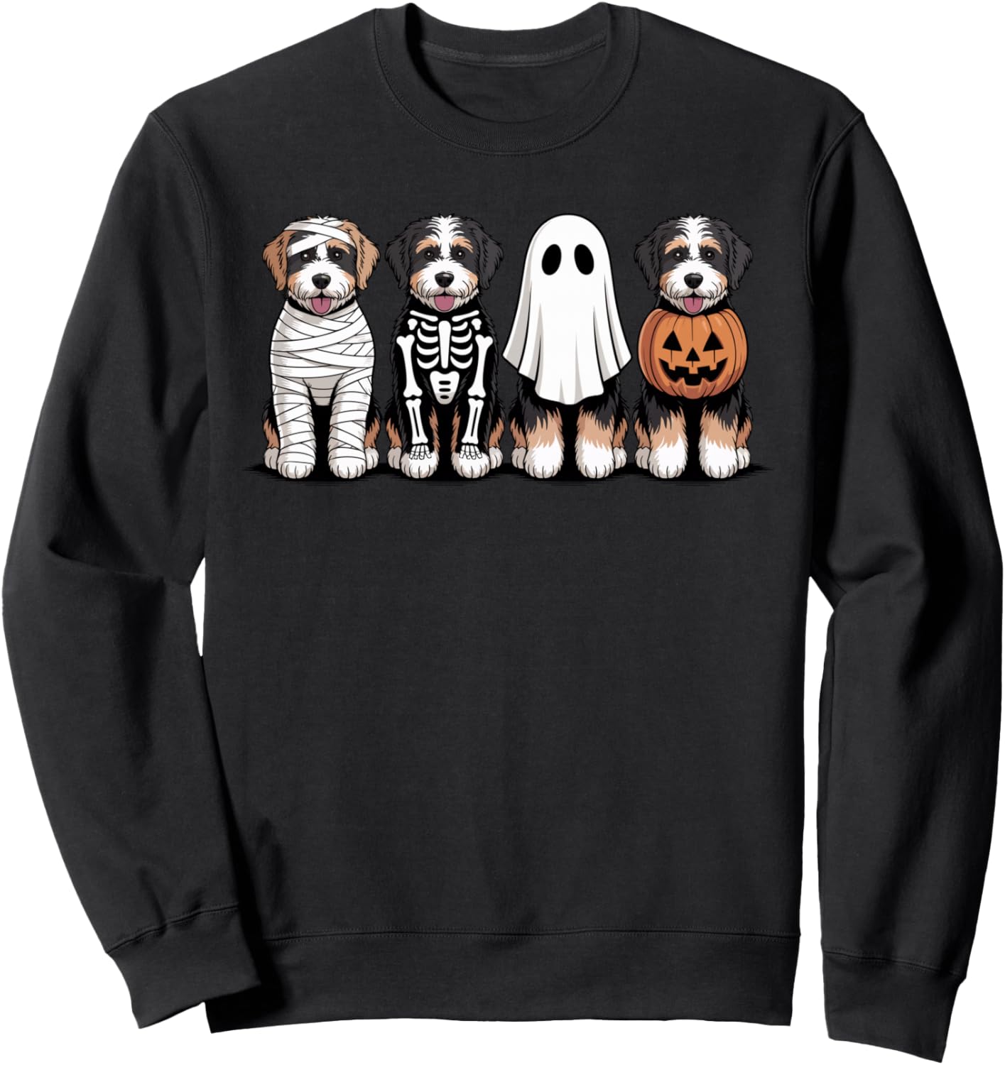 Spooky Ghost Bernedoodle Pumpkin Halloween Dog Skeleton Sweatshirt