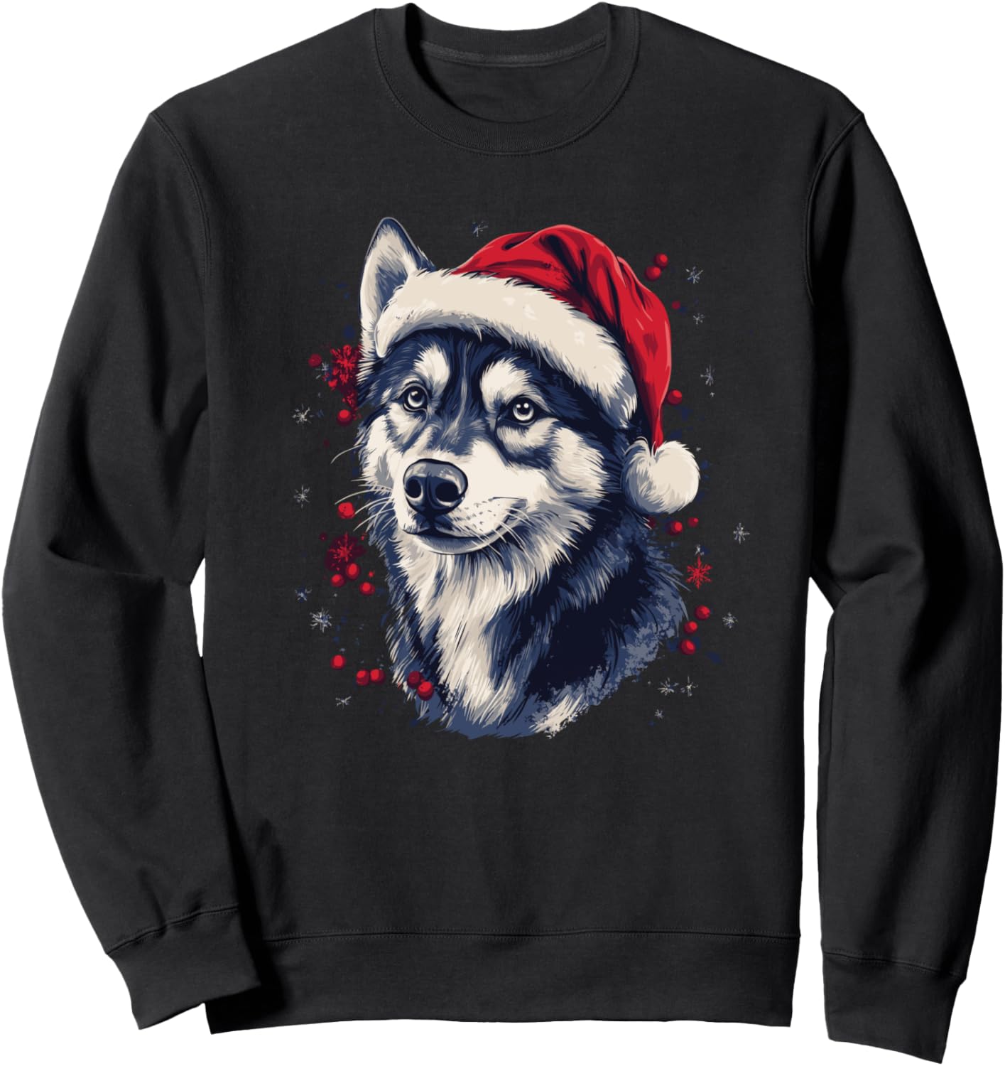 Husky Dog with Santa Hat Sweatshirt