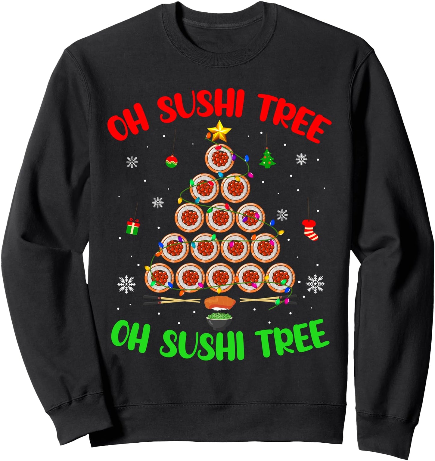 Oh Sushi Tree Christmas Lights Sushi Japanese Food Family Sweatshirt