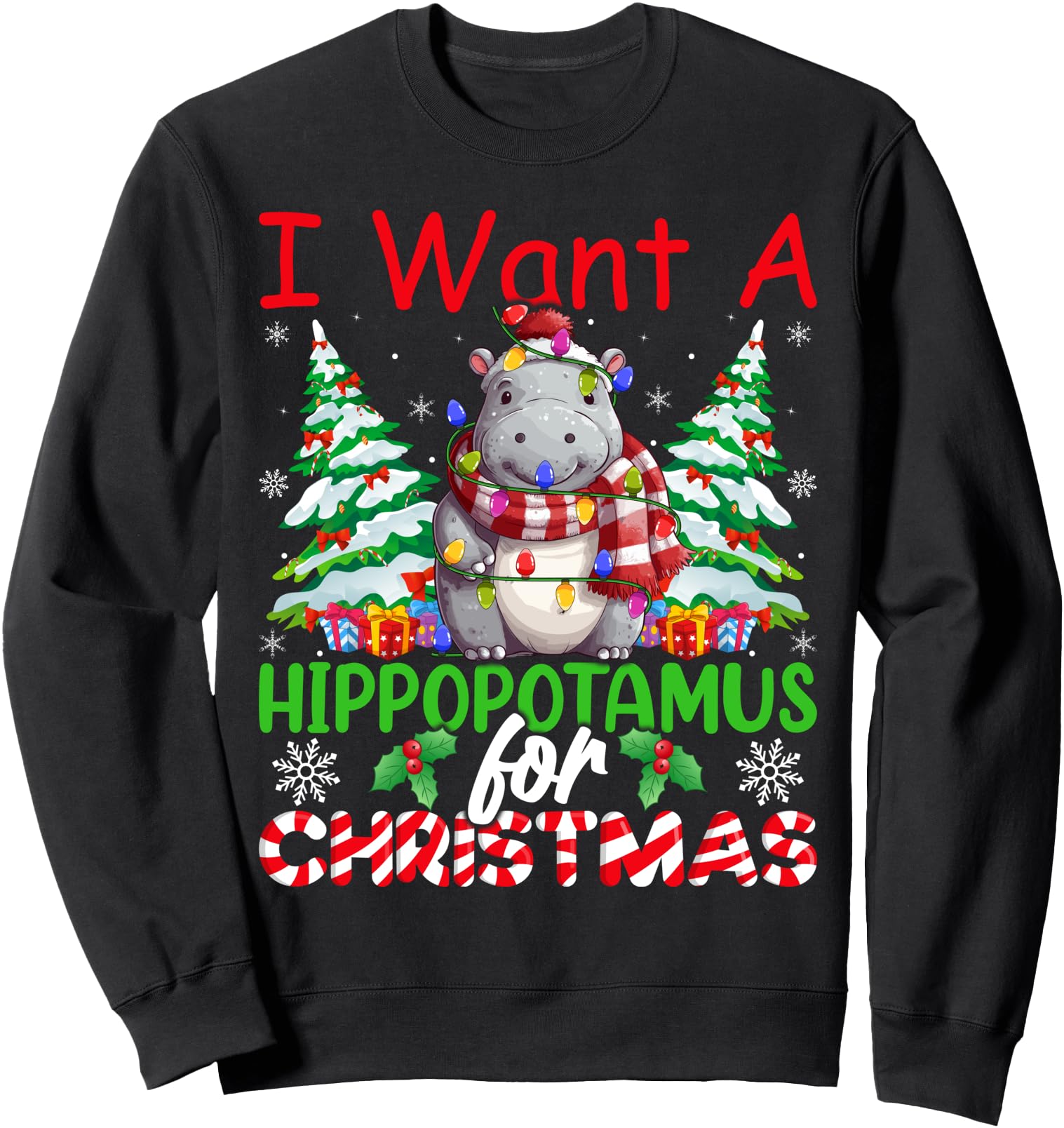 Hippo Xmas Tree Lights I Want A Hippopotamus For Christmas Sweatshirt
