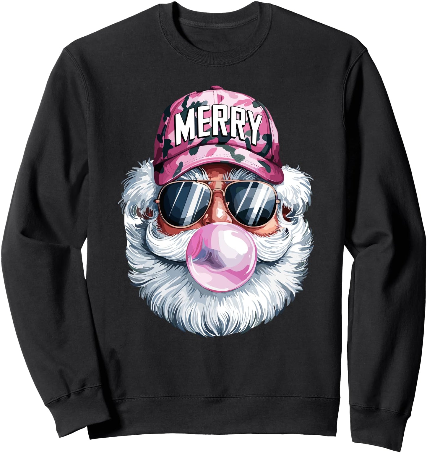 Santa Claus Blowing Bubble Gum pink Merry Christmas retro Sweatshirt