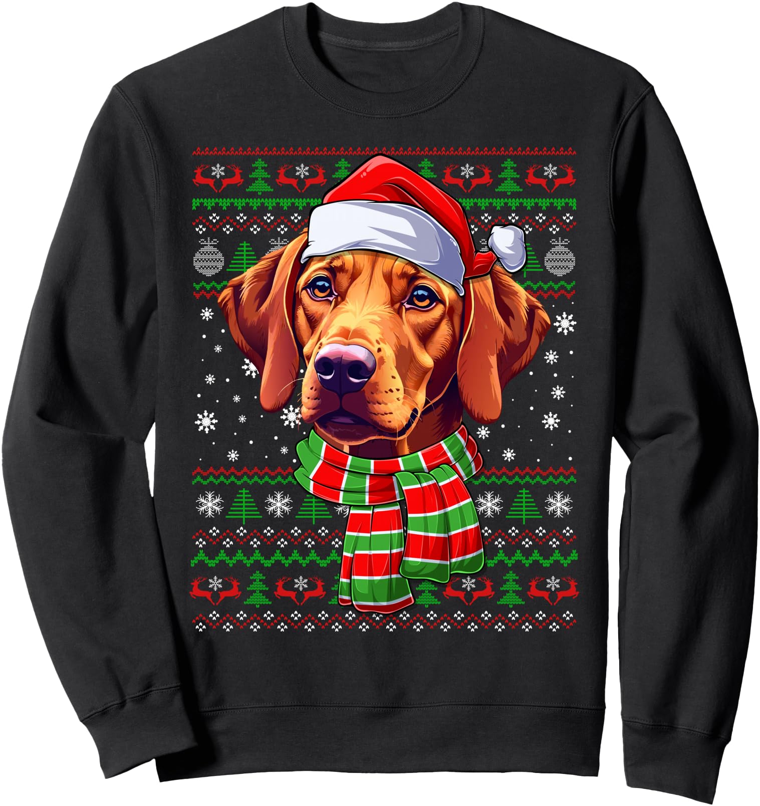 Vizsla Dog Christmas Ugly Sweater Santa Hat Funny Dog Xmas Sweatshirt