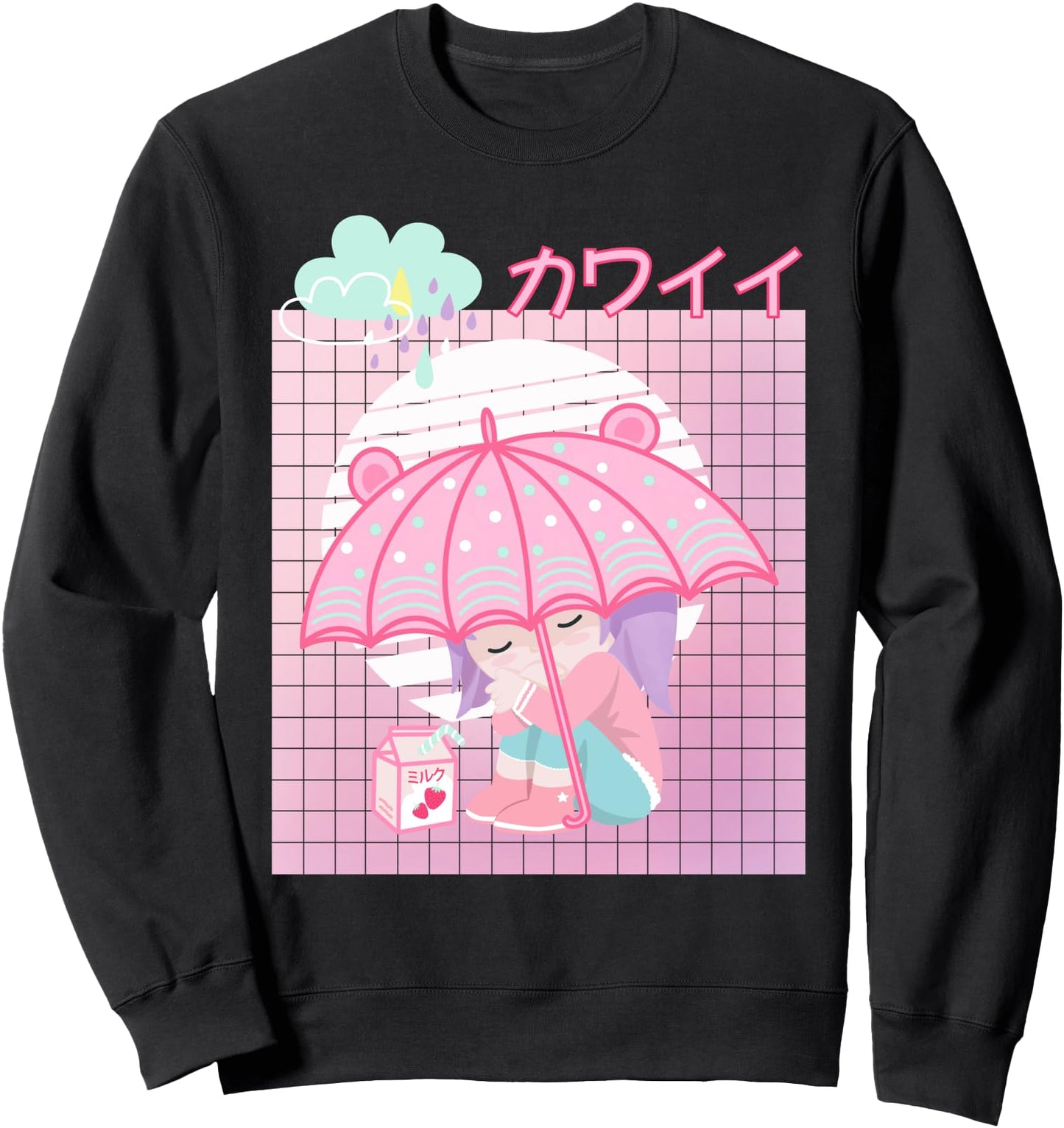 90s Japanese Kawaii Sad Girl Pink Japanese Strawberry Milk Sweatshirt