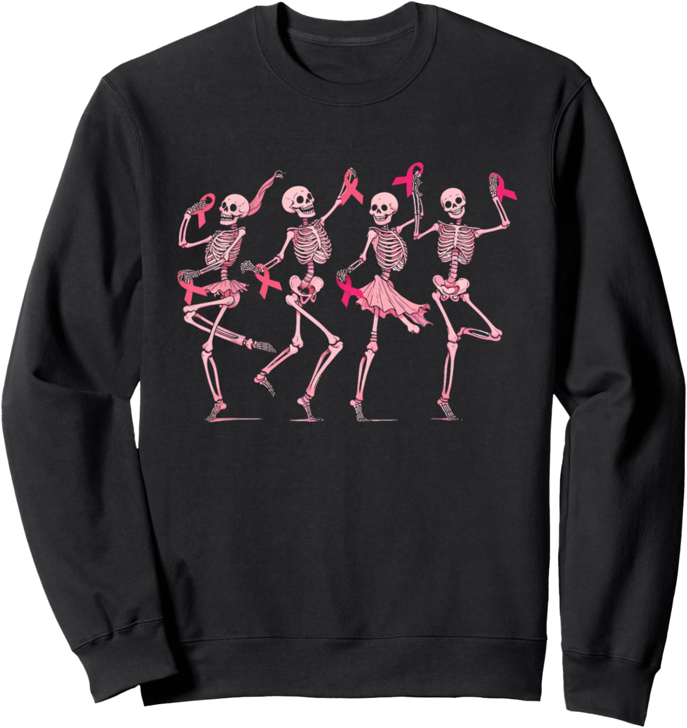 Skeleton Dancing Pink Ribbon Breast Cancer Awareness Support Sweatshirt