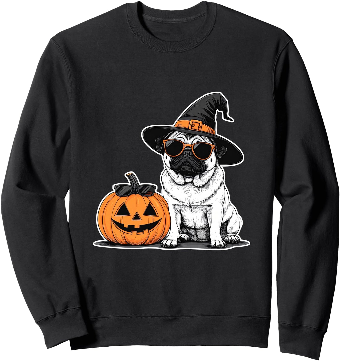 Halloween Pug Funny Dog Sunglasses Pumpkin Design Sweatshirt