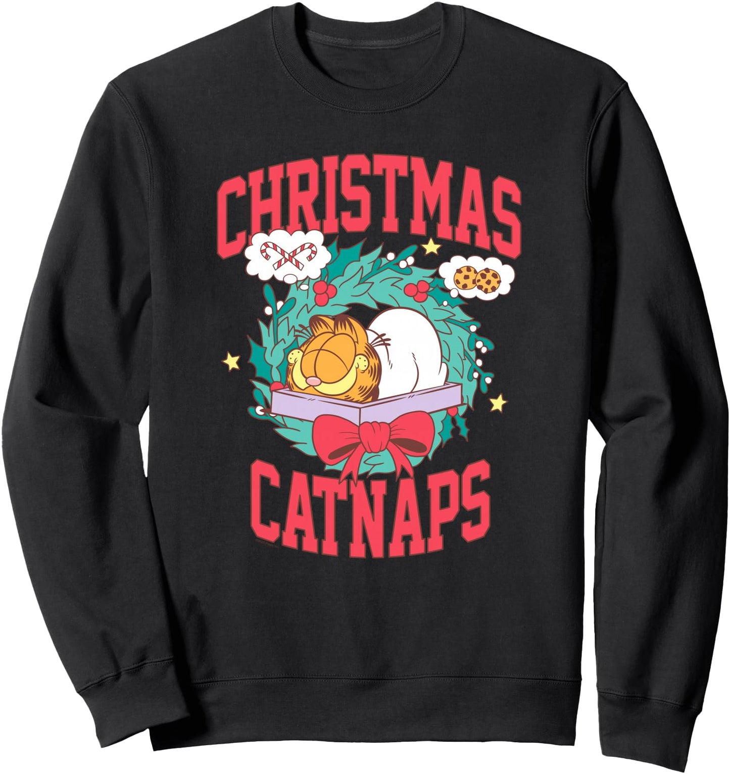 Garfield Christmas Catnaps Wreath Cute Holiday Cat Sweatshirt