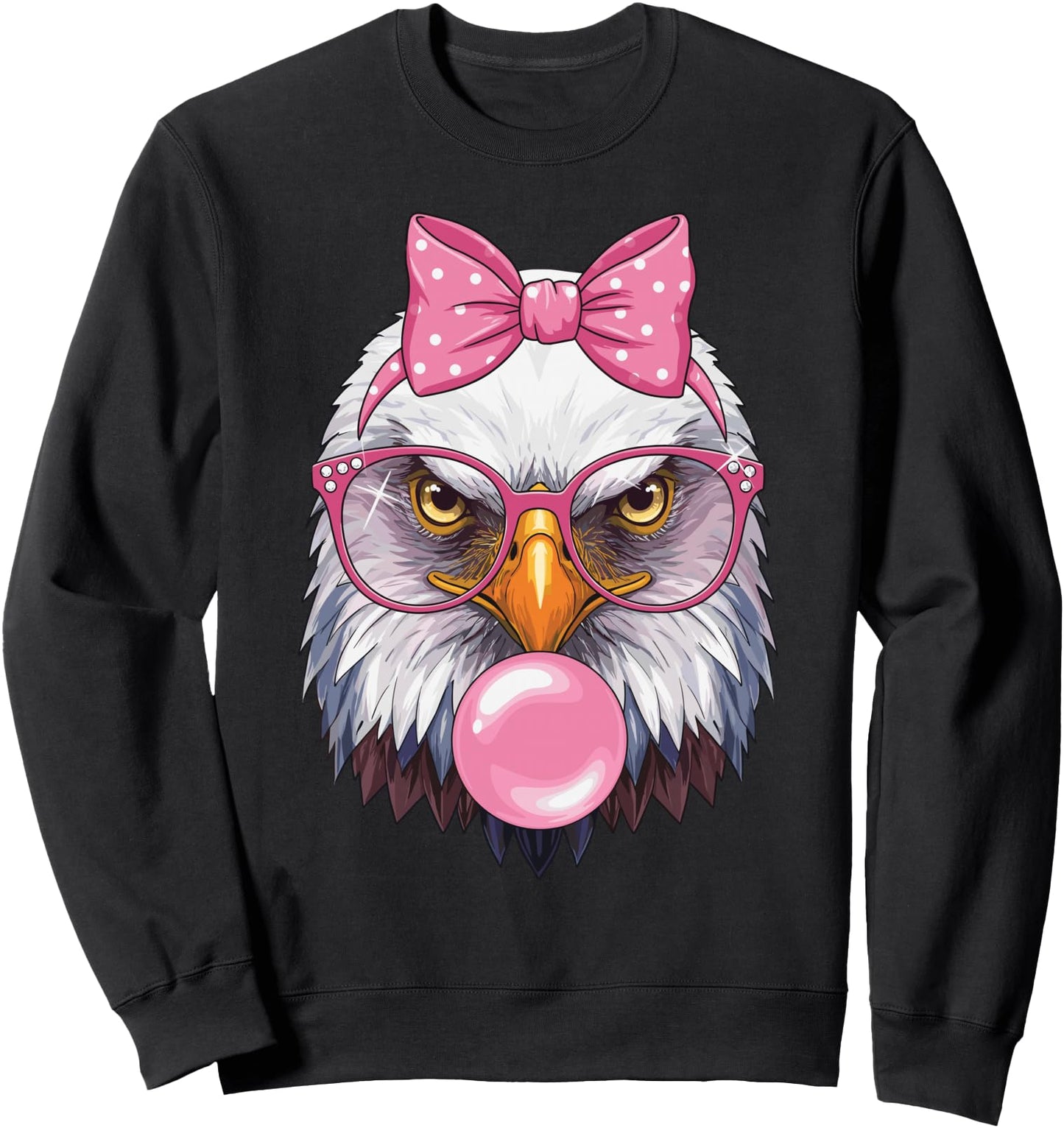 Bald Eagle Pink Glasses Bow Bubble Gum Funny Art Sweatshirt