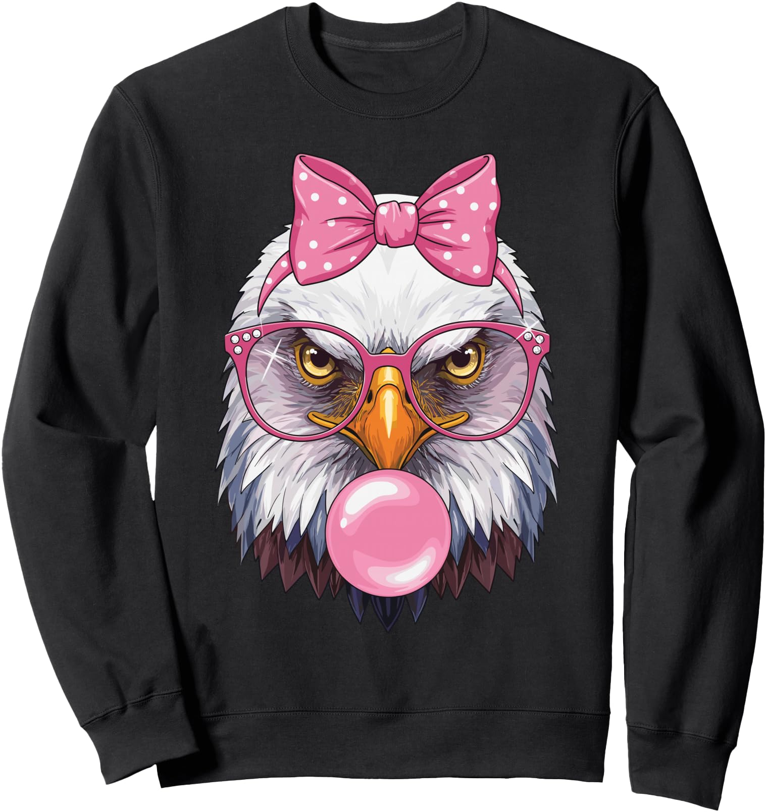 Bald Eagle Pink Glasses Bow Bubble Gum Funny Art Sweatshirt