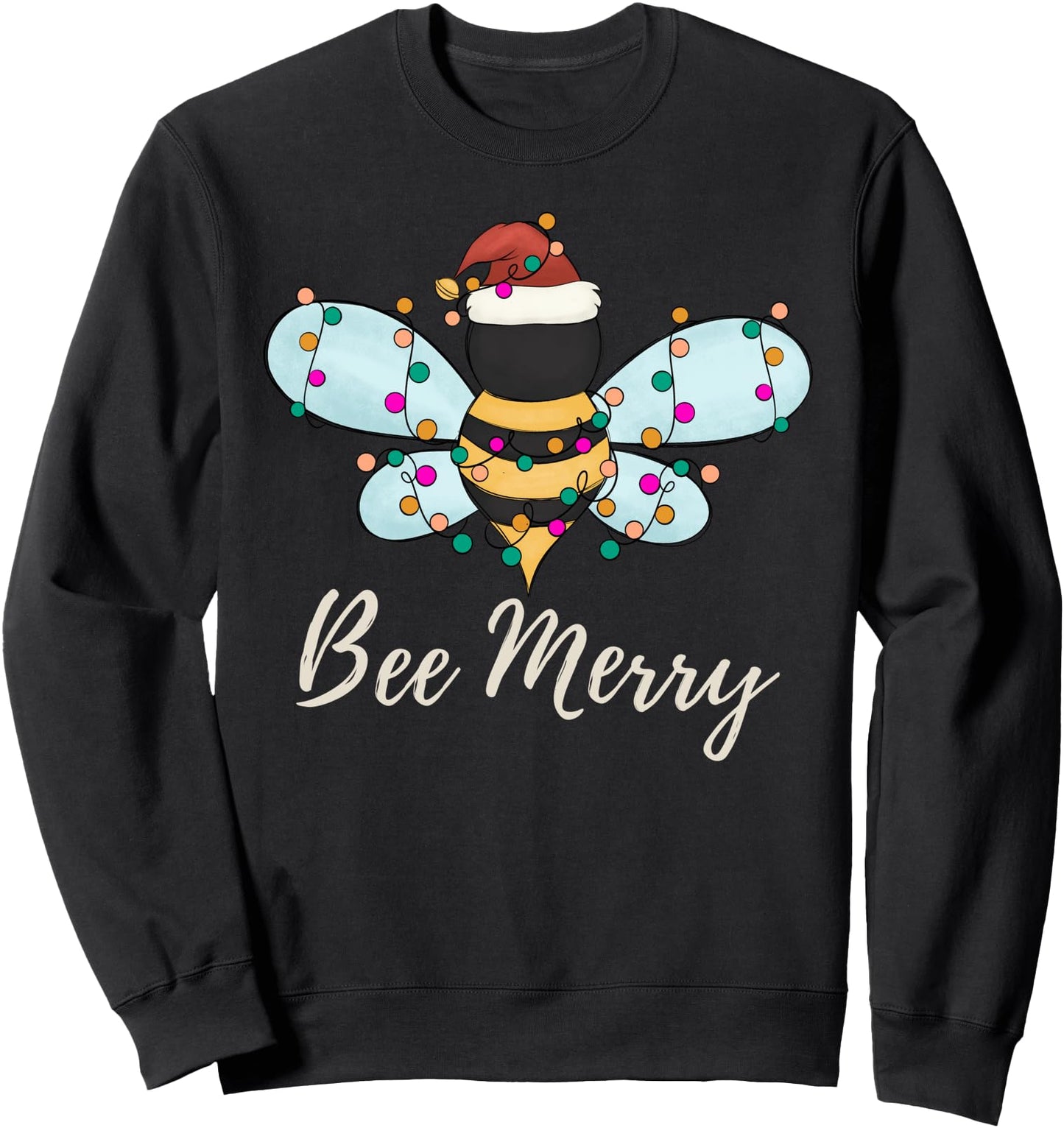 Bee Merry Christmas Bee Wears Santa Hat Xmas lights Sweatshirt