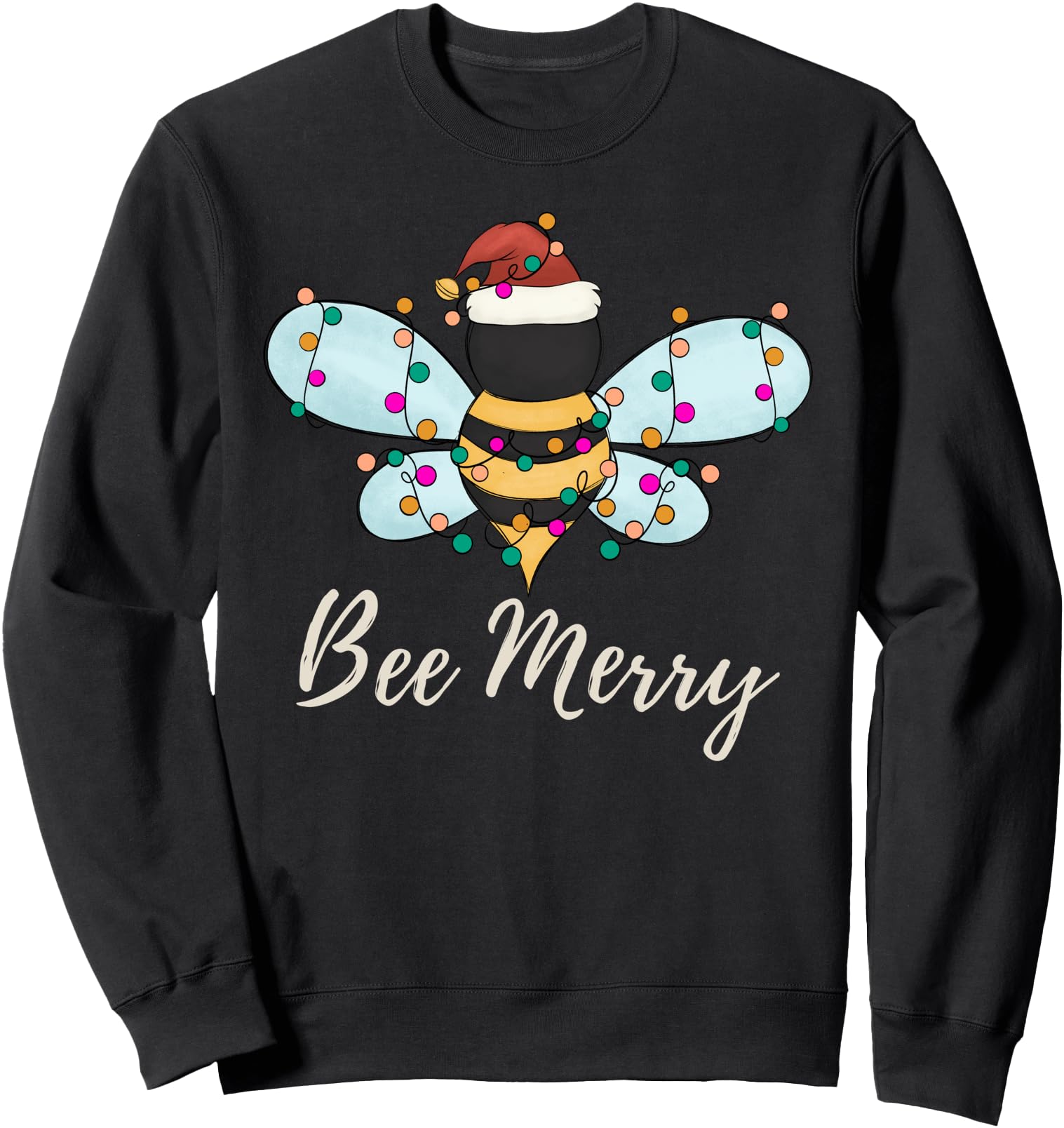 Bee Merry Christmas Bee Wears Santa Hat Xmas lights Sweatshirt