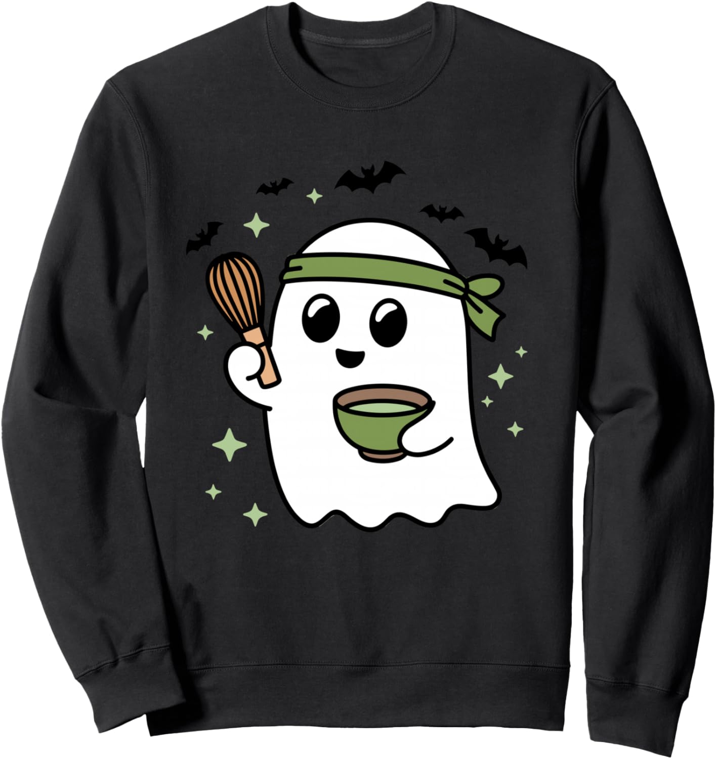 Cute ghost making matcha with whisk Halloween tea Sweatshirt