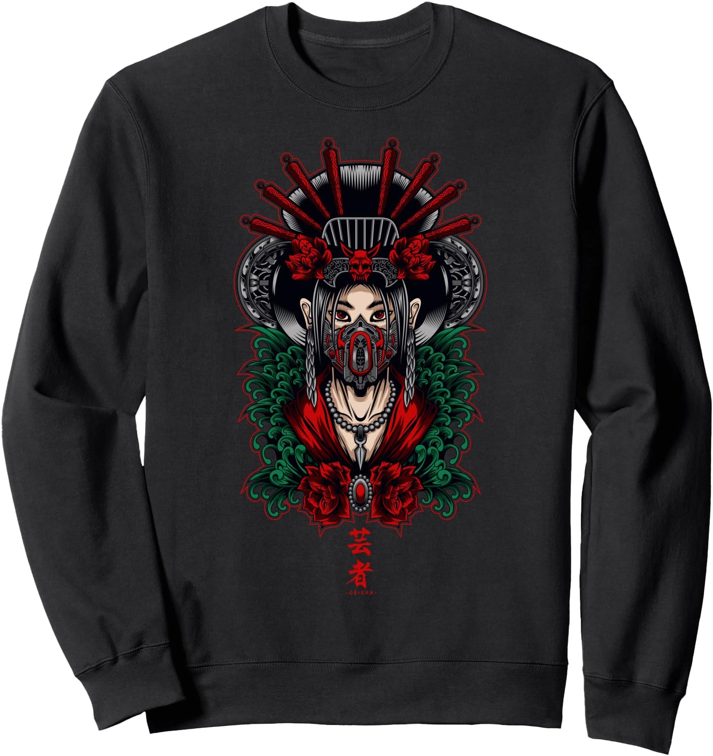 Geisha wearing Yokai Mask Traditional Japanese Style Sweatshirt