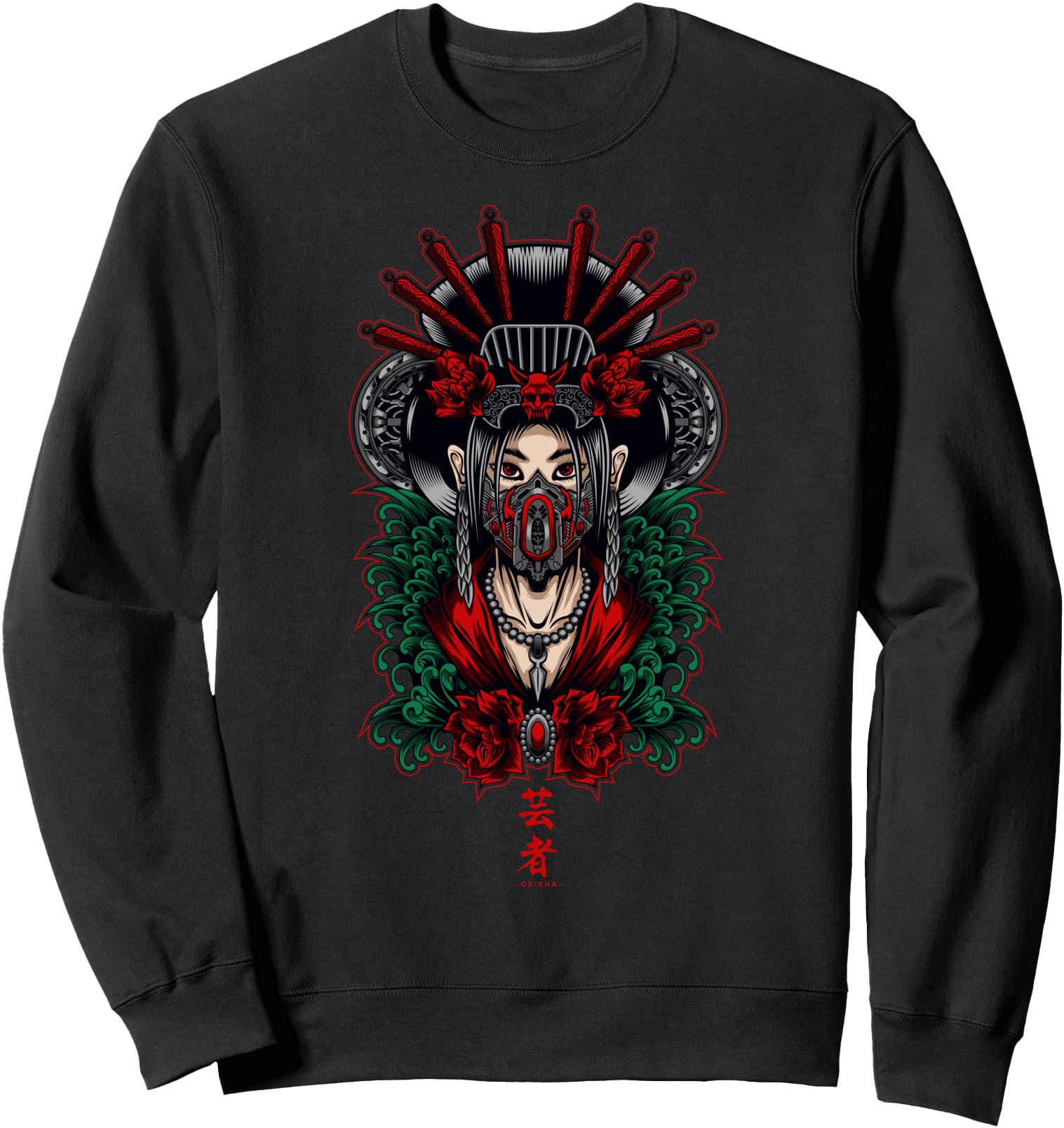 Geisha wearing Yokai Mask Traditional Japanese Style Sweatshirt