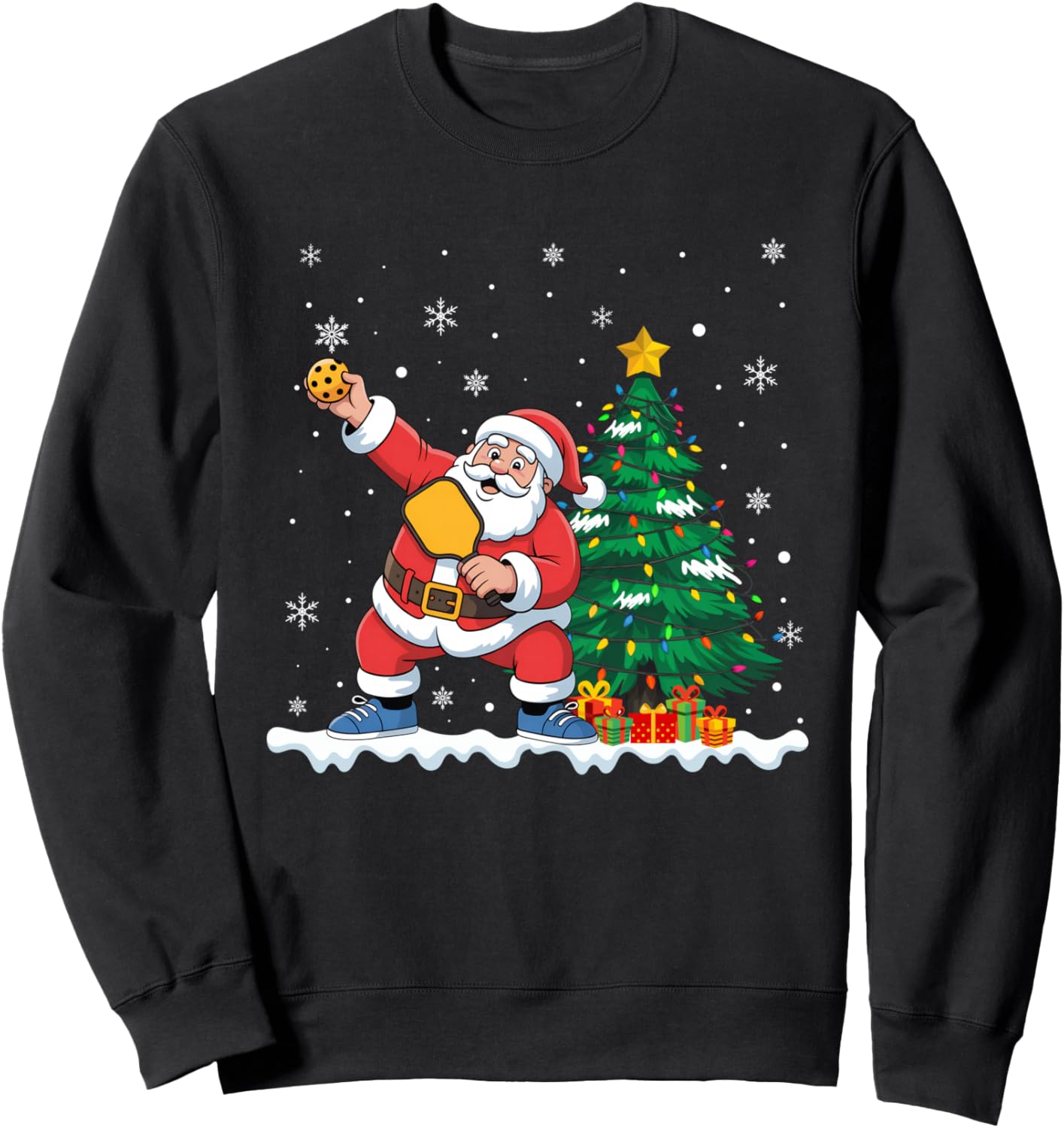 Santa Playing Pickleball Xmas Tree Lights Pickleball Player Sweatshirt