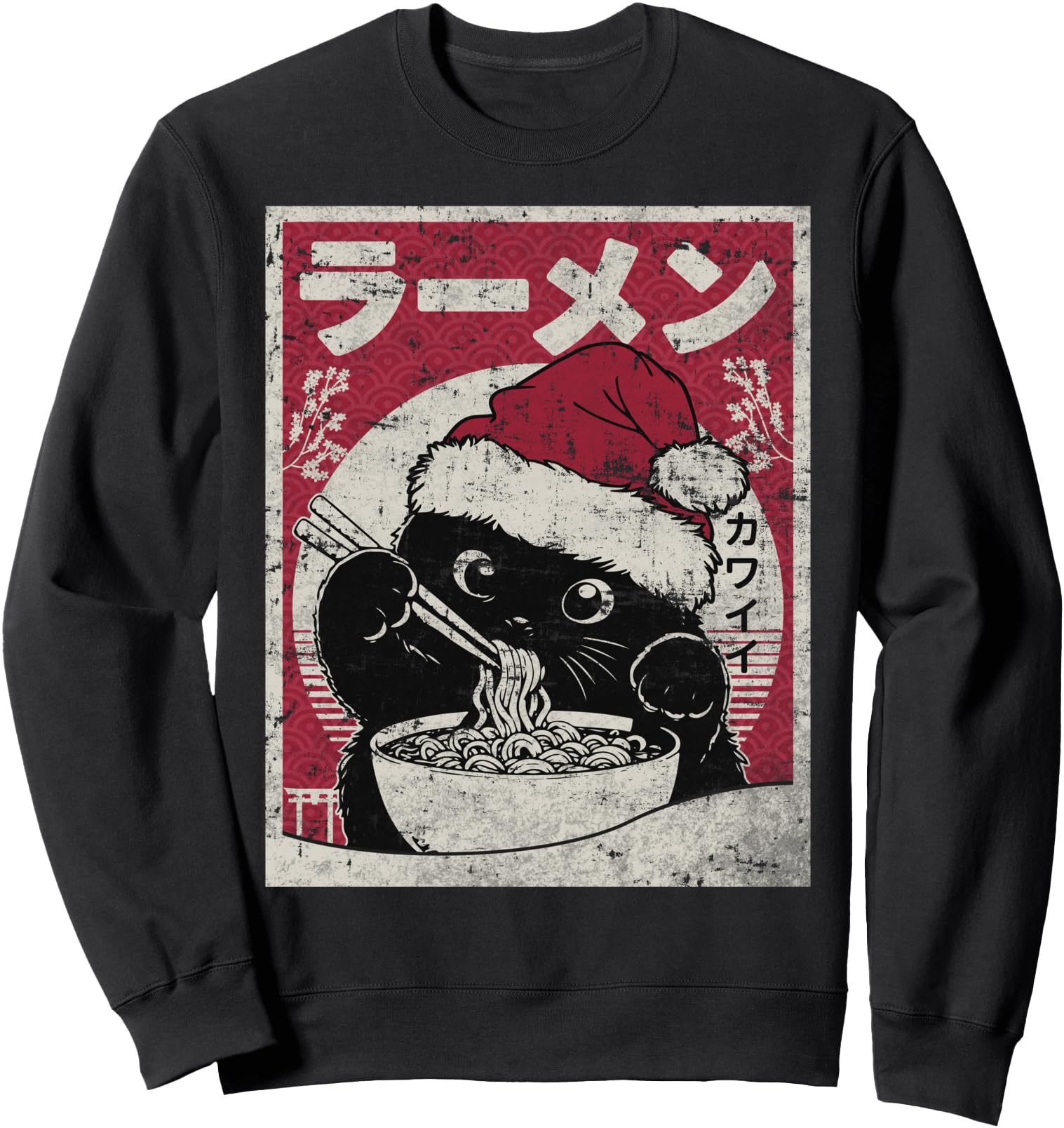 Cat Ramen Vintage Santa Hat Christmas Japanese Aesthetic Sweatshirt