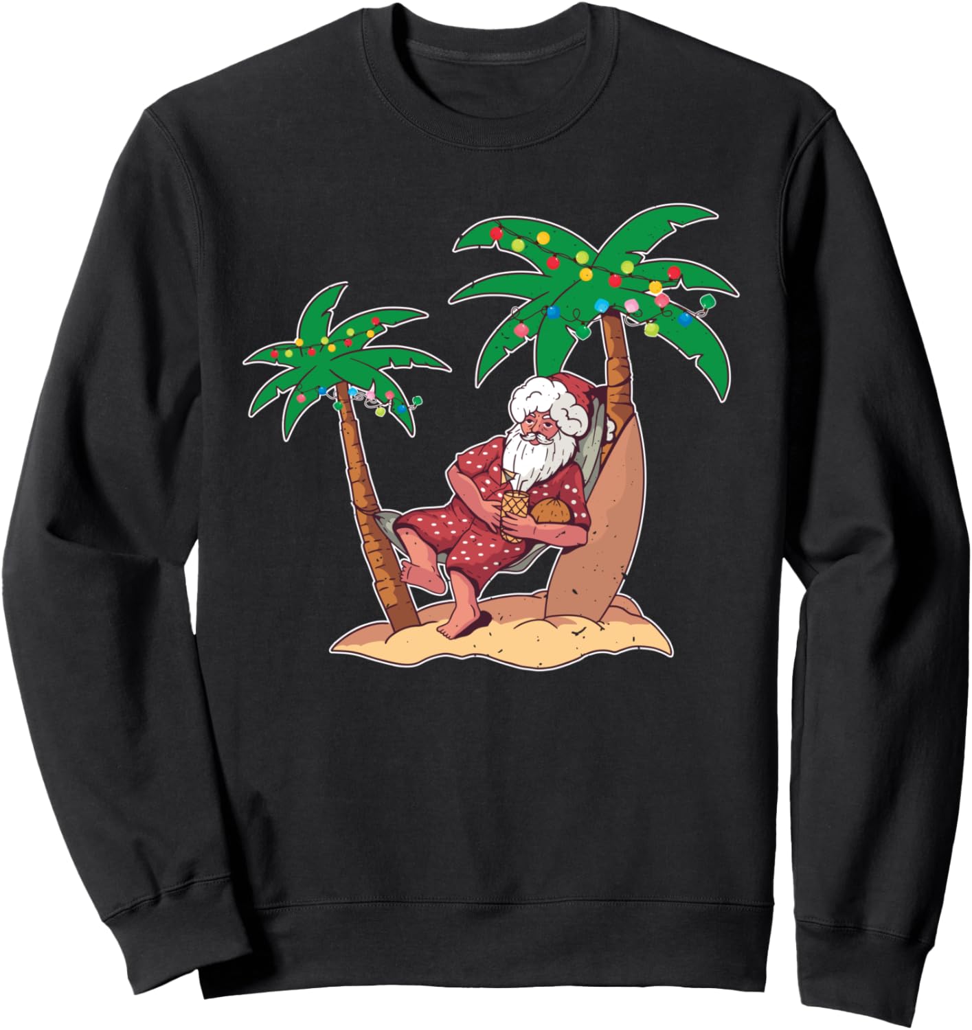 Christmas Beach Palm Tree With Xmas Lights Tropical Santa Sweatshirt